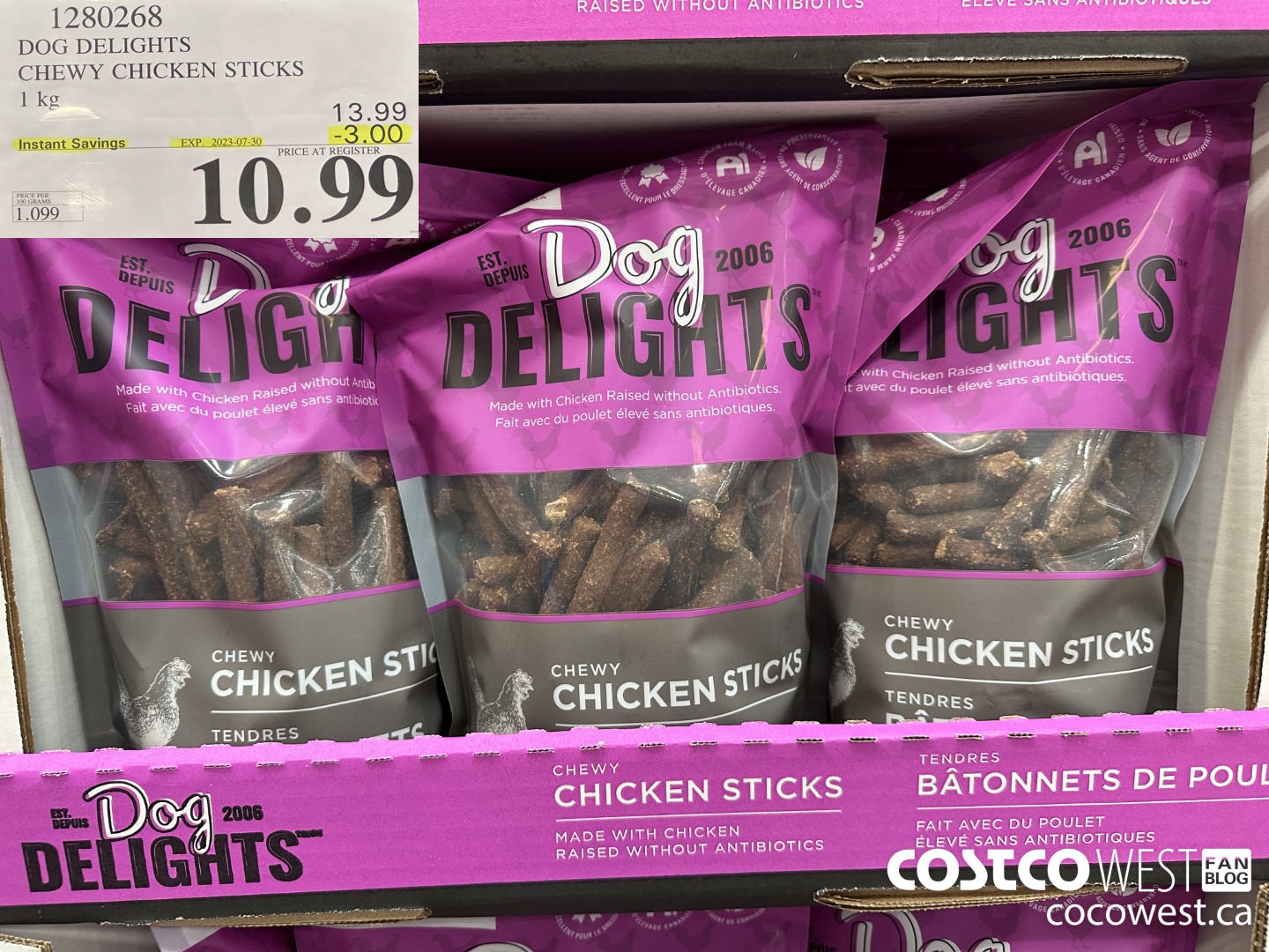 1280268 DOG DELIGHTS CHEWY CHICKEN STICKS 1 KG ($3.00 INSTANT SAVINGS EXPIRES ON 2023-07-30) $10.99