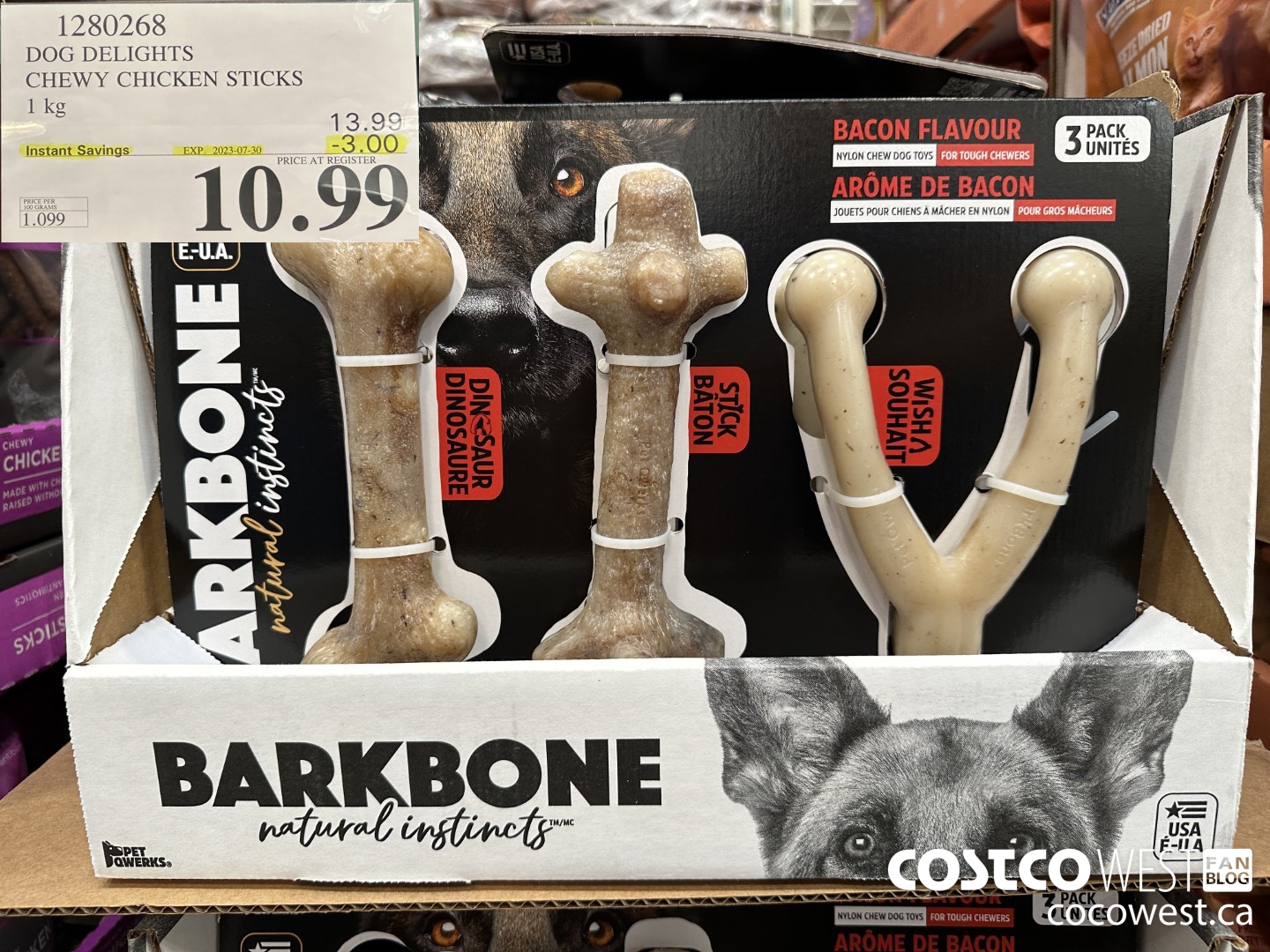 1280268 DOG DELIGHTS CHEWY CHICKEN STICKS 1 KG ($3.00 INSTANT SAVINGS EXPIRES ON 2023-07-30) $10.99