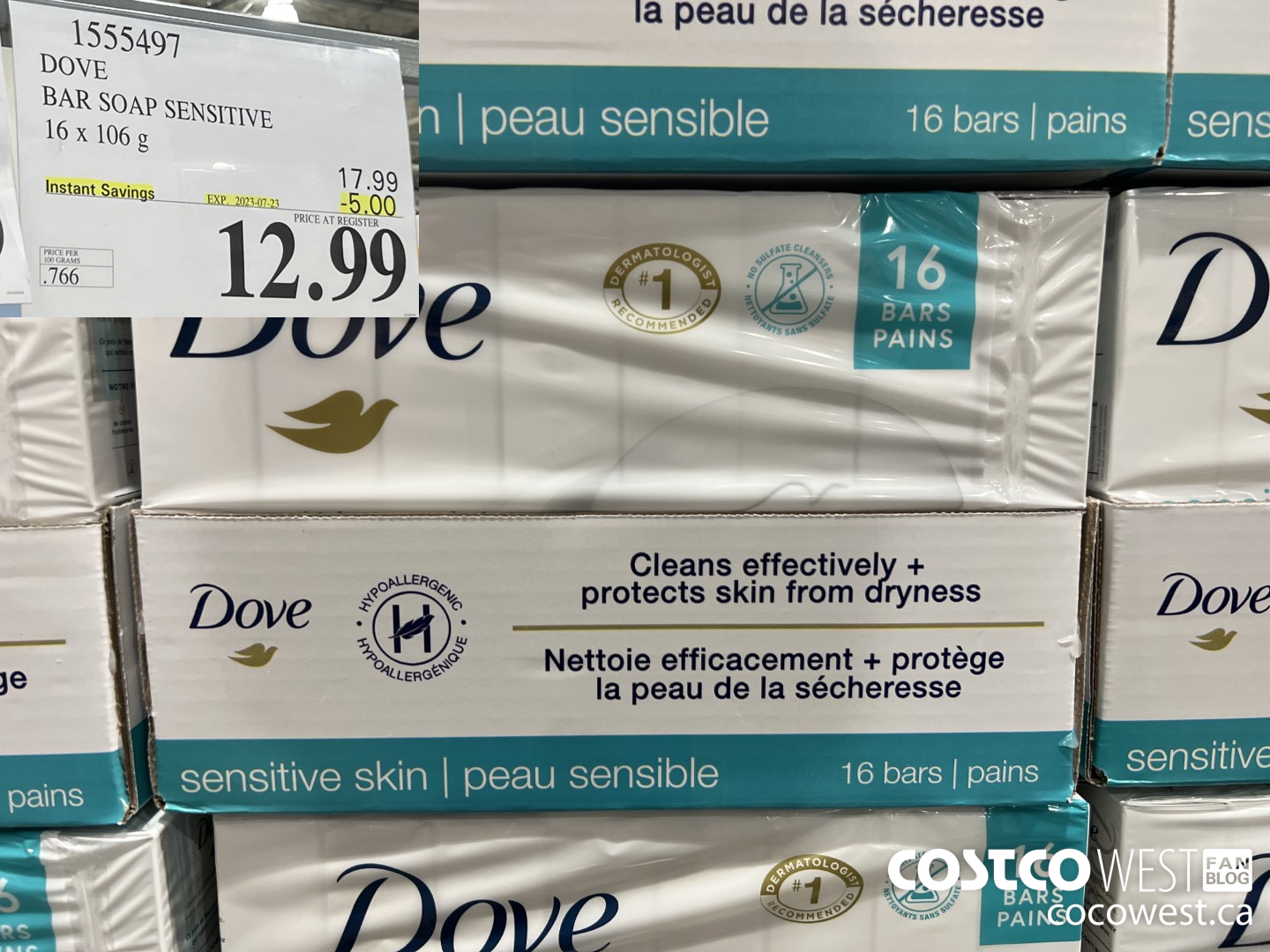 1555497 DOVE BAR SOAP SENSITIVE SKIN 16 x 106 g ($5.00 INSTANT SAVINGS EXPIRES ON 2023-07-23) $12.99