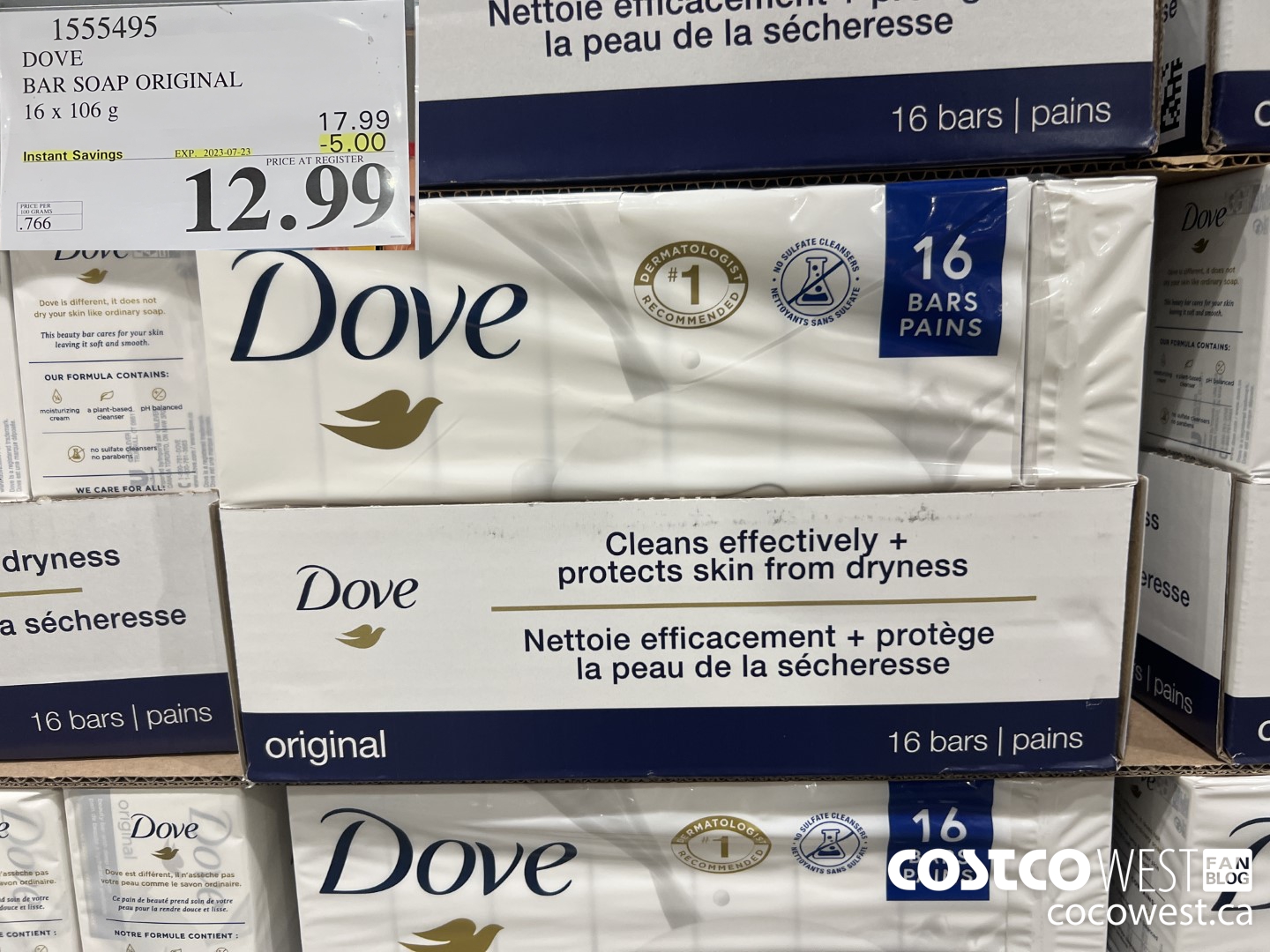 1555495 DOVE BAR SOAP WHITE 16 x 106 g ($5.00 INSTANT SAVINGS EXPIRES ON 2023-07-23) $12.99