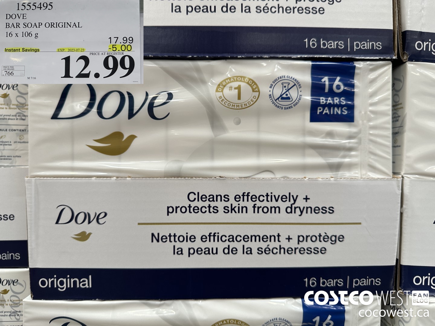 1555495 DOVE BAR SOAP WHITE 16 x 106 g ($5.00 INSTANT SAVINGS EXPIRES ON 2023-07-23) $12.99