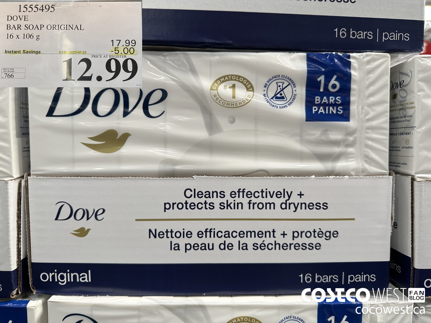 1555495 DOVE BAR SOAP WHITE 16 x 106 g ($5.00 INSTANT SAVINGS EXPIRES ON 2023-07-23) $12.99