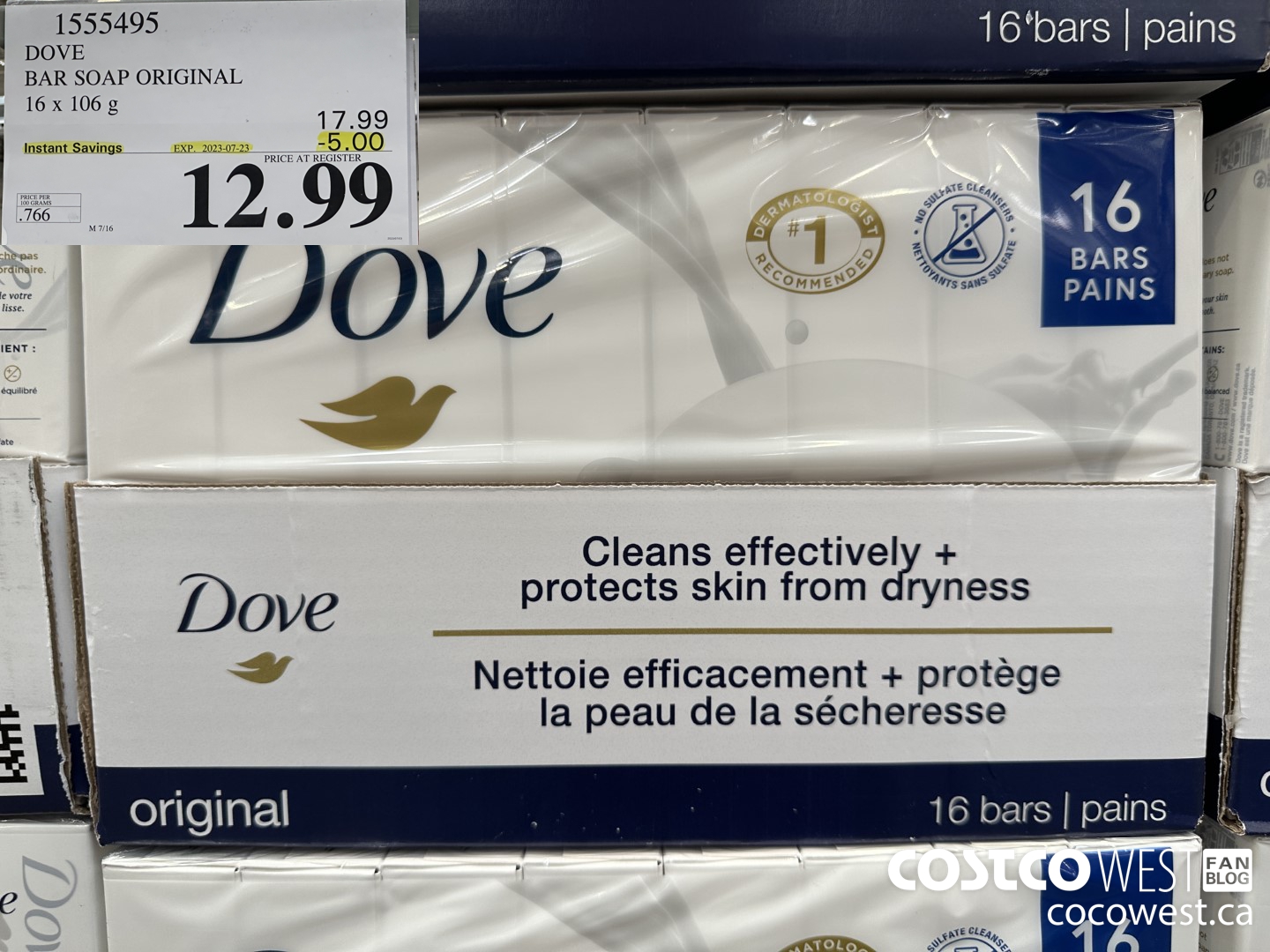 1555495 DOVE BAR SOAP WHITE 16 x 106 g ($5.00 INSTANT SAVINGS EXPIRES ON 2023-07-23) $12.99