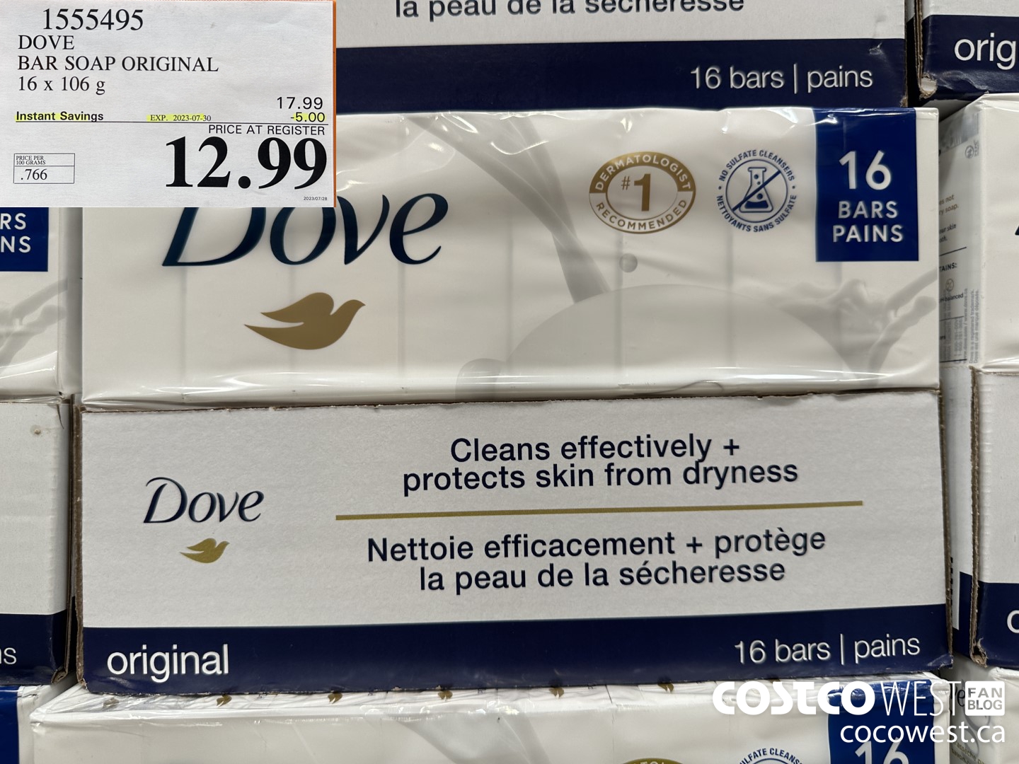 1555495 DOVE BAR SOAP WHITE 16 x 106 g ($5.00 INSTANT SAVINGS EXPIRES ON 2023-07-30) $12.99