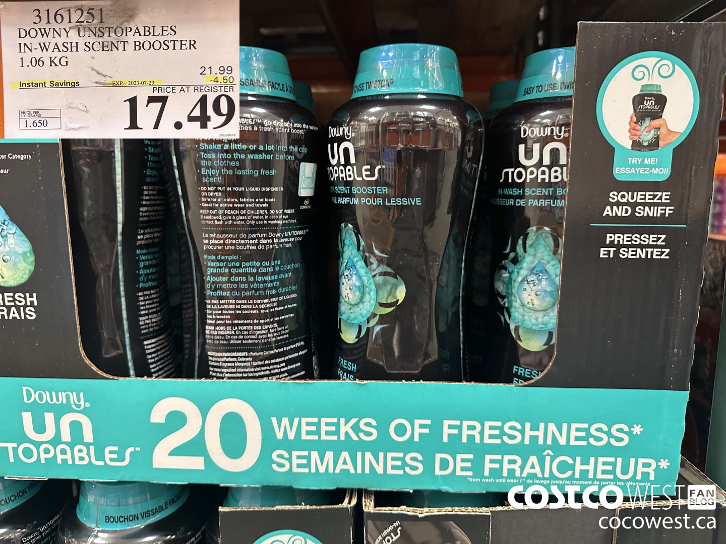 3161251 DOWNY UNSTOPABLES IN-WASH SCENT BOOSTER 1.06 KG ($4.50 INSTANT SAVINGS EXPIRES ON 2023-07-23) $17.49