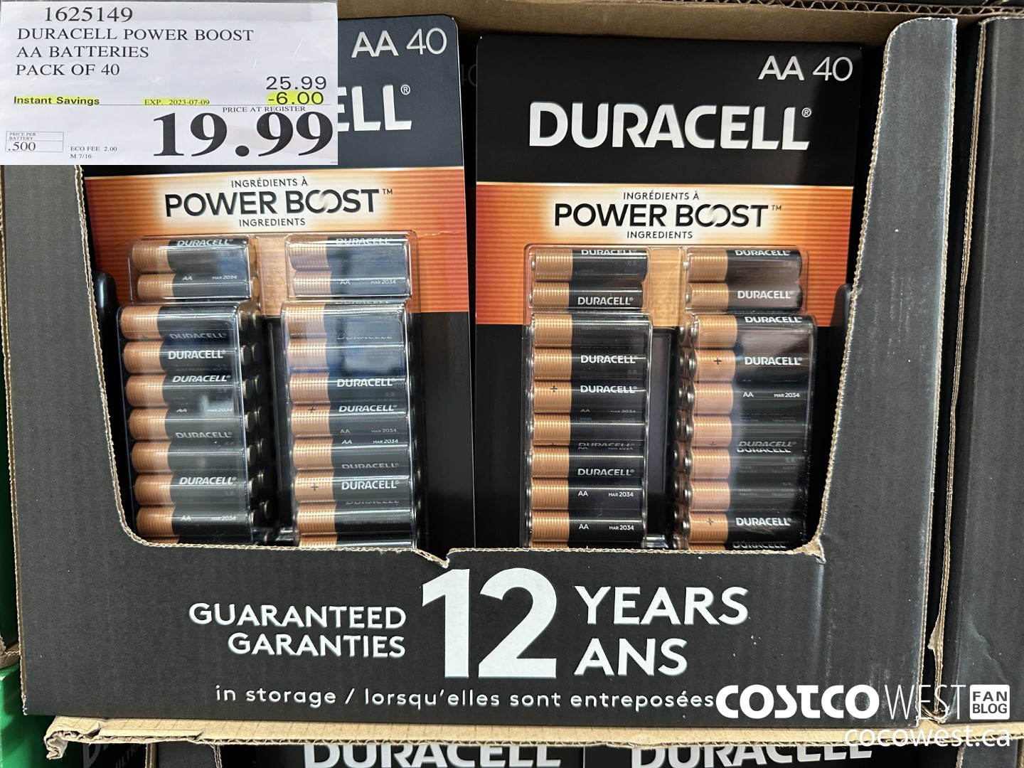 1625149 DURACELL POWER BOOST AA BATTERIES PACK OF 40 ($6.00 INSTANT SAVINGS EXPIRES ON 2023-07-09) $19.99