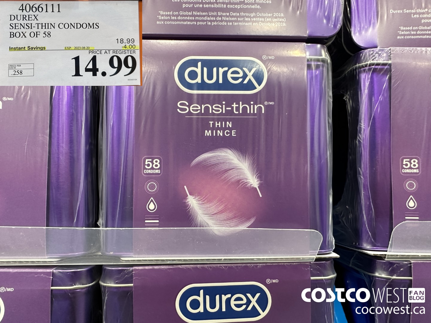 4066111 DUREX SENSI-THIN CONDOMS BOX OF 58 ($4.00 INSTANT SAVINGS EXPIRES ON 2023-08-20) $14.99