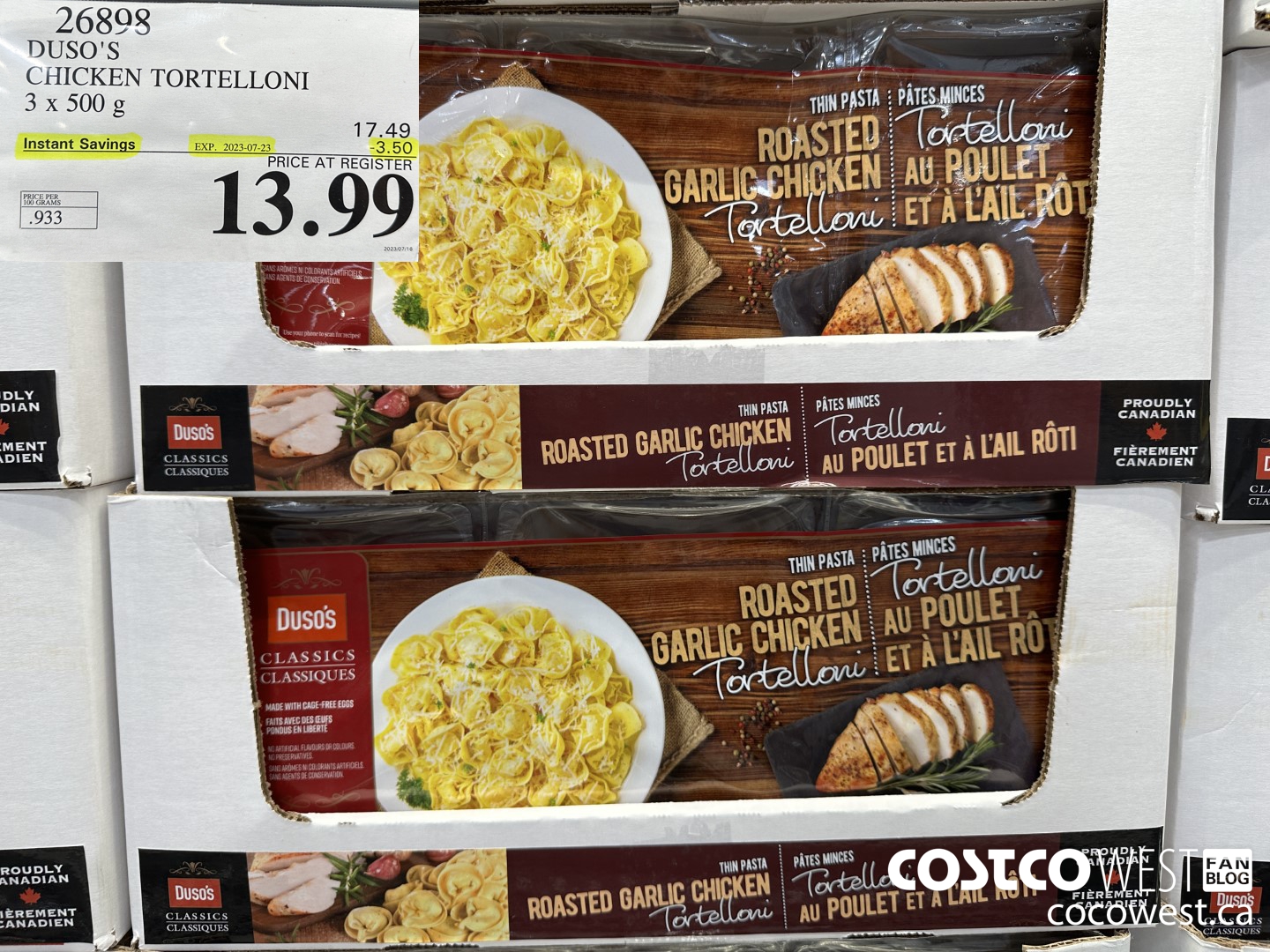26898 DUSO'S CHICKEN TORTELLONI 3 x 500 g ($3.50 INSTANT SAVINGS EXPIRES ON 2023-07-23) $13.99