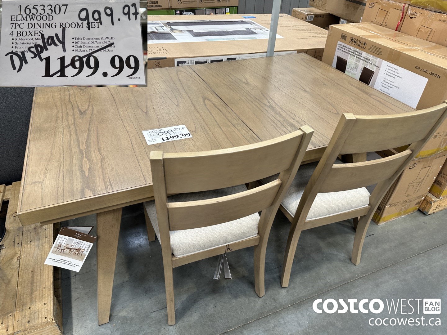 1653307 ELMWOOD 7PC DINING ROOM SET 4 BOXES $999.97