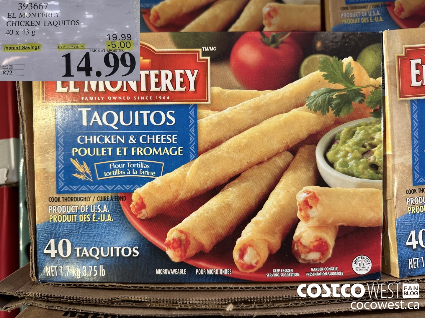 393667 EL MONTEREY CHICKEN TAQUITOS 40 x 43 g ($5.00 INSTANT SAVINGS EXPIRES ON 2023-07-30) $14.99