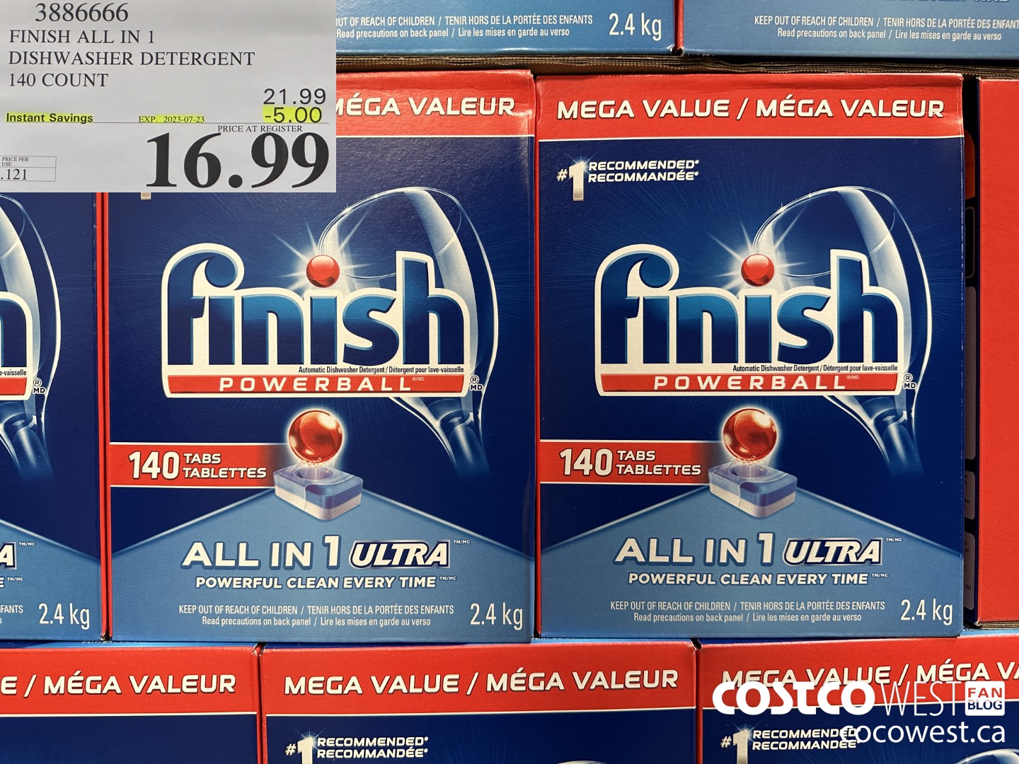 3886666 FINISH ALL IN 1 DISHWASHER DETERGENT 140 COUNT ($5.00 INSTANT SAVINGS EXPIRES ON 2023-07-23) $16.99