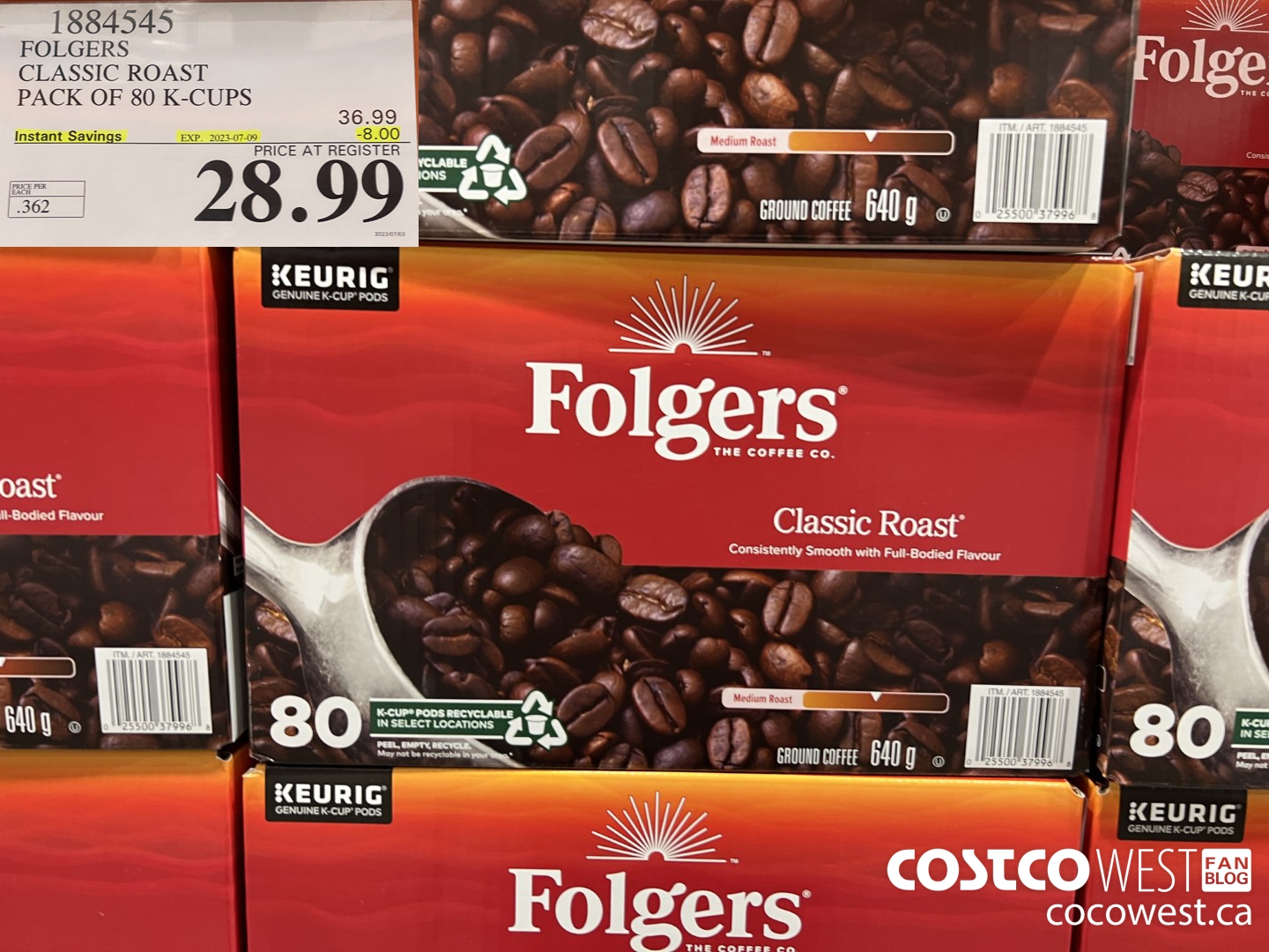 1884545 FOLGERS CLASSIC ROAST PACK OF 80 K-CUPS  ($8.00 INSTANT SAVINGS EXPIRES ON 2023-07-09) $28.99