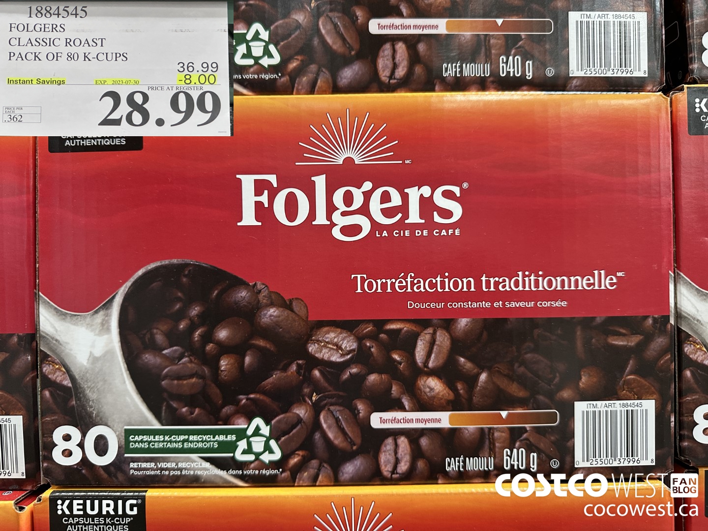 1884545 FOLGERS CLASSIC ROAST PACK OF 80 K-CUPS  ($8.00 INSTANT SAVINGS EXPIRES ON 2023-07-30) $28.99