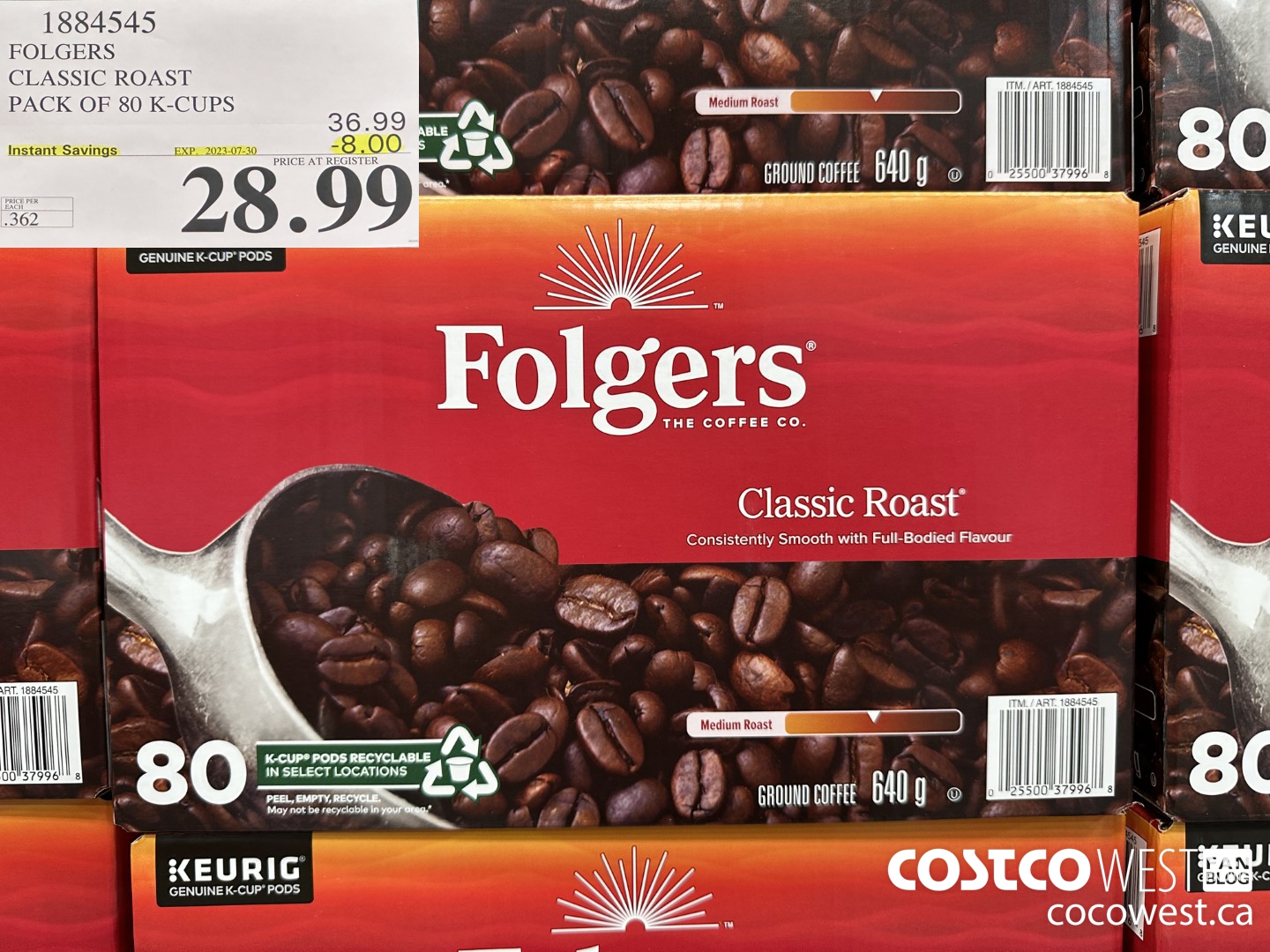 1884545 FOLGERS CLASSIC ROAST PACK OF 80 K-CUPS  ($8.00 INSTANT SAVINGS EXPIRES ON 2023-07-30) $28.99