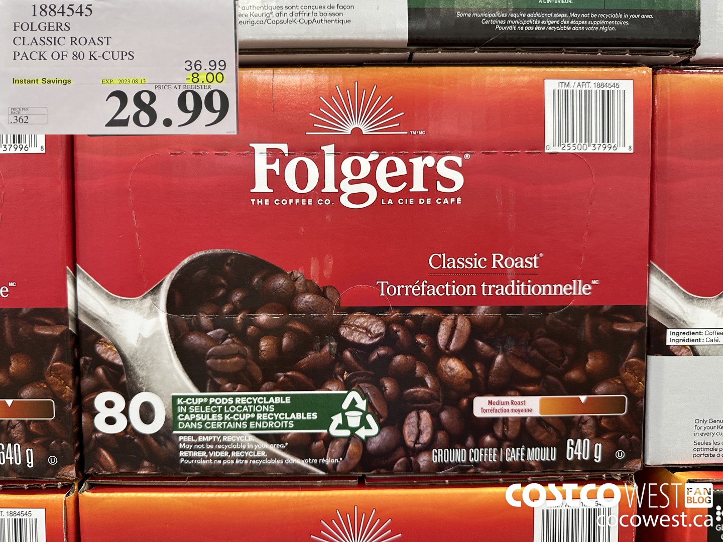 1884545 FOLGERS CLASSIC ROAST PACK OF 80 K-CUPS  ($8.00 INSTANT SAVINGS EXPIRES ON 2023-08-13) $28.99