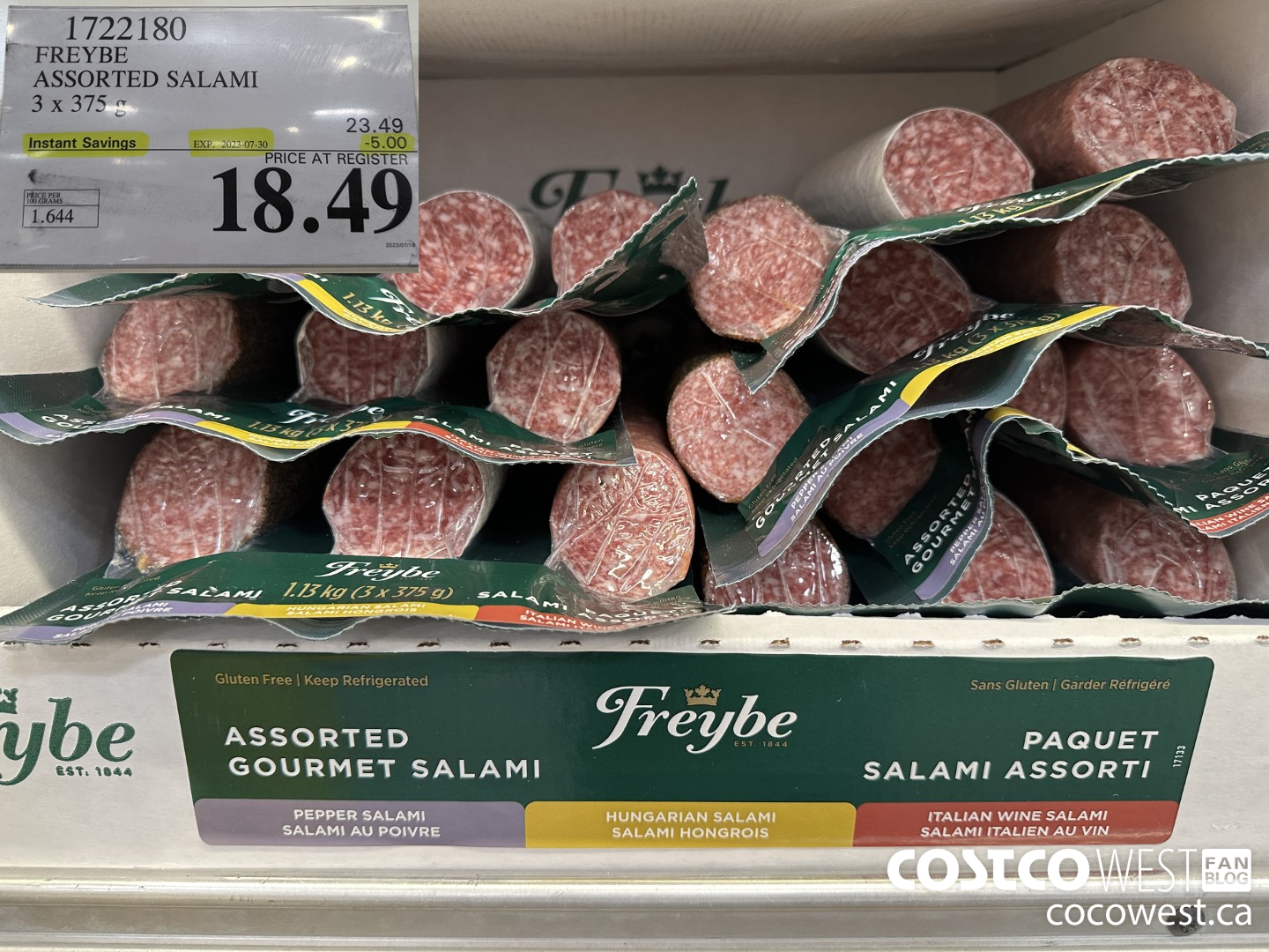 1722180 FREYBE ASSORTED SALAMI 3 x 375 g ($5.00 INSTANT SAVINGS EXPIRES ON 2023-07-30) $18.49