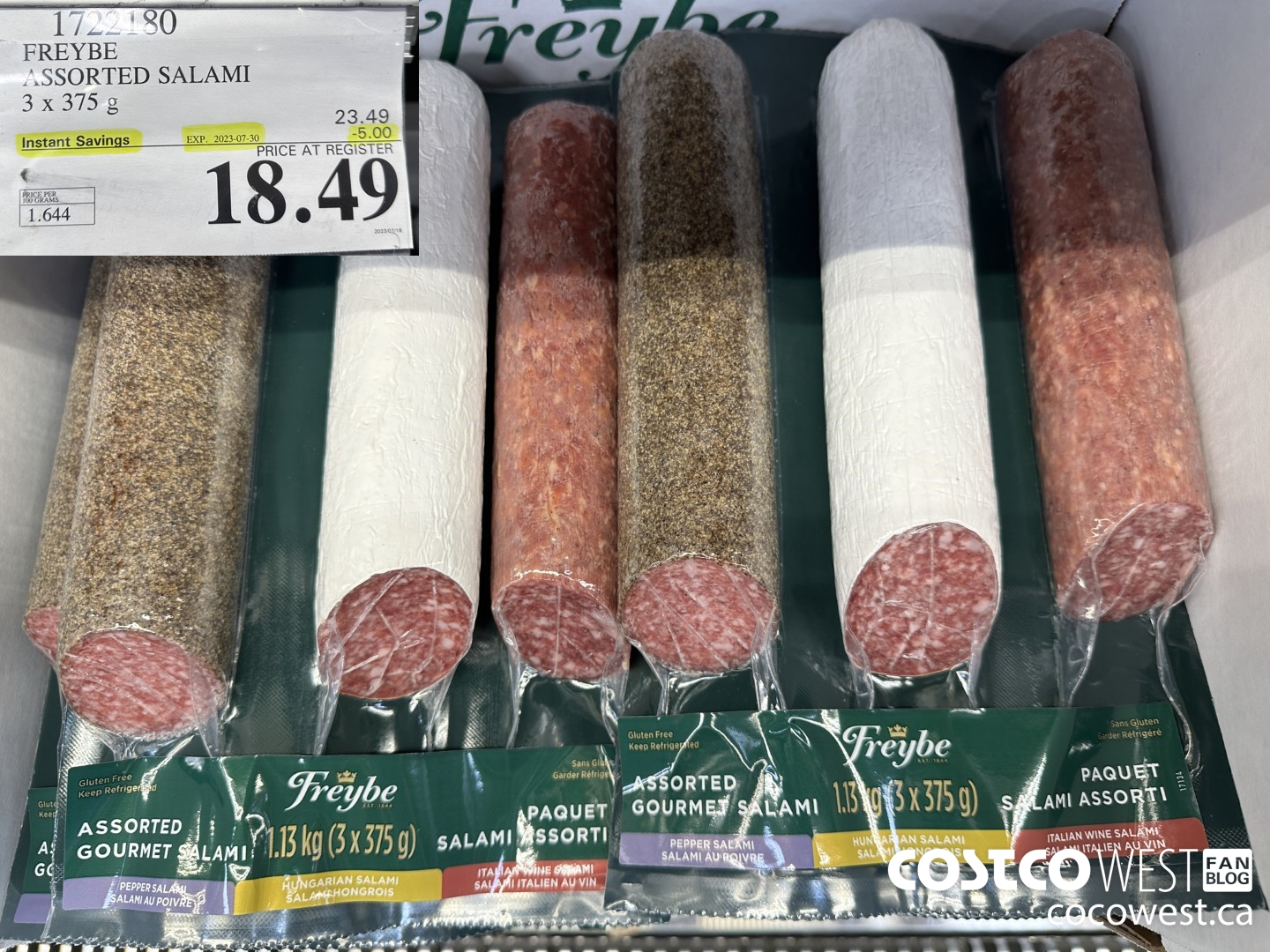 1722180 FREYBE ASSORTED SALAMI 3 x 375 g ($5.00 INSTANT SAVINGS EXPIRES ON 2023-07-30) $18.49