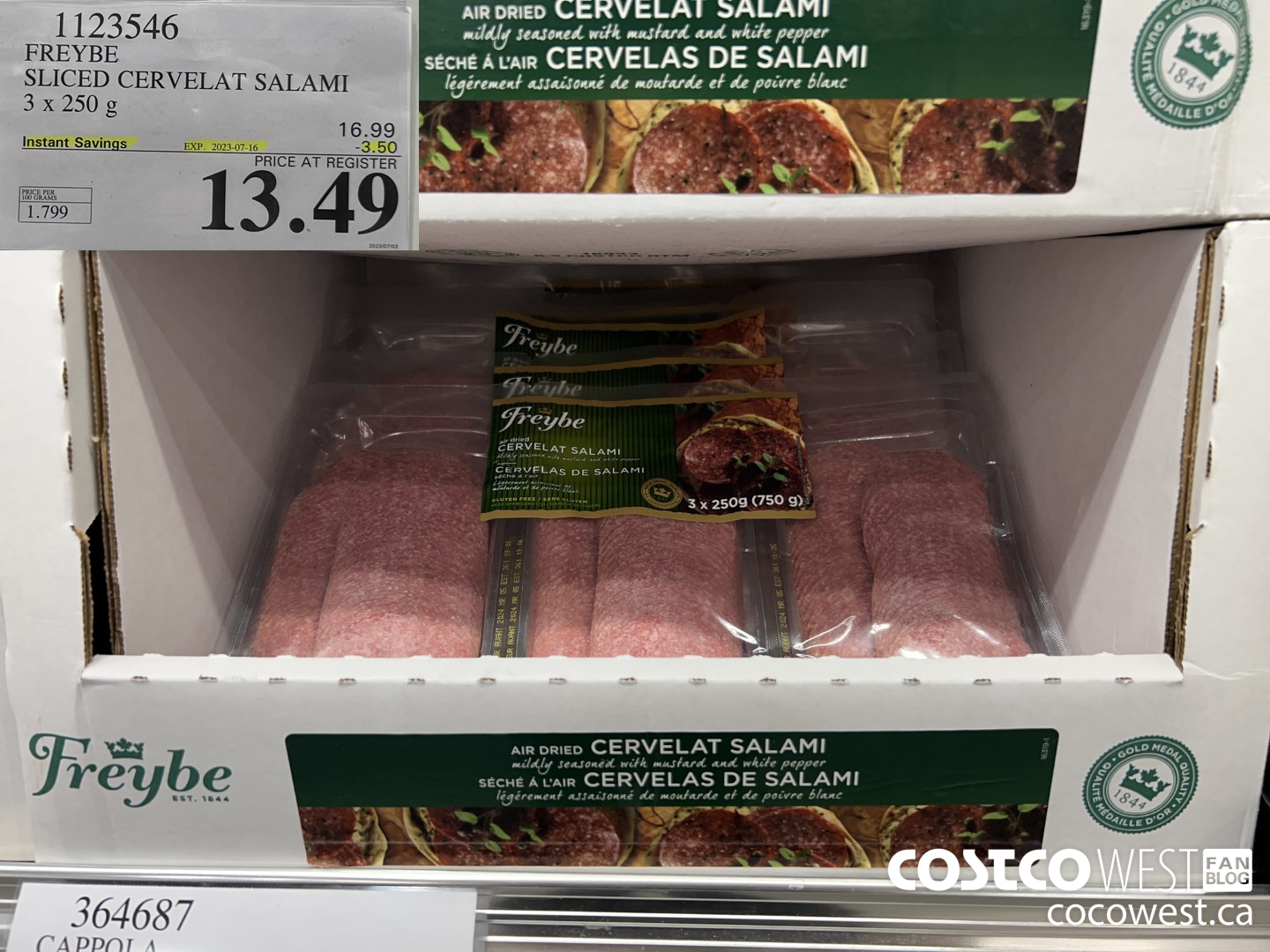 1123546 FREYBE SLICED CERVELAT SALAMI 3 x 250 g ($3.50 INSTANT SAVINGS EXPIRES ON 2023-07-16) $13.49