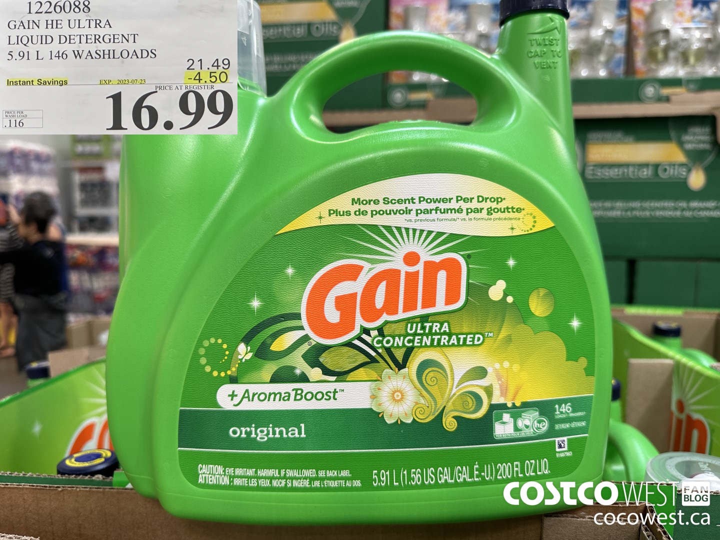 1226088 GAIN HE ULTRA LIQUID DETERGENT 5.91 L 146 WASHLOADS ($4.50 INSTANT SAVINGS EXPIRES ON 2023-07-23) $16.99
