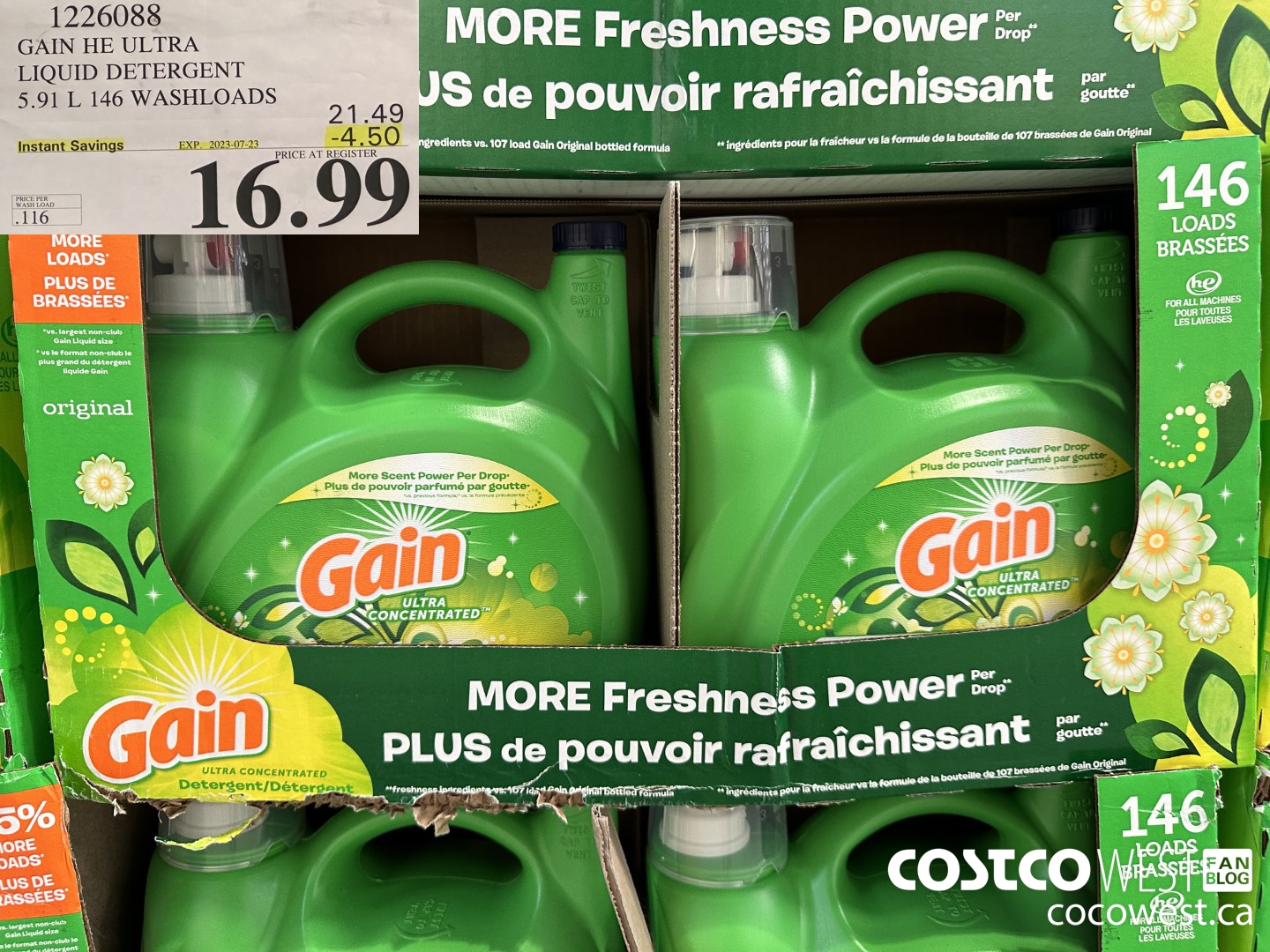 1226088 GAIN HE ULTRA LIQUID DETERGENT 5.91 L 146 WASHLOADS ($4.50 INSTANT SAVINGS EXPIRES ON 2023-07-23) $16.99