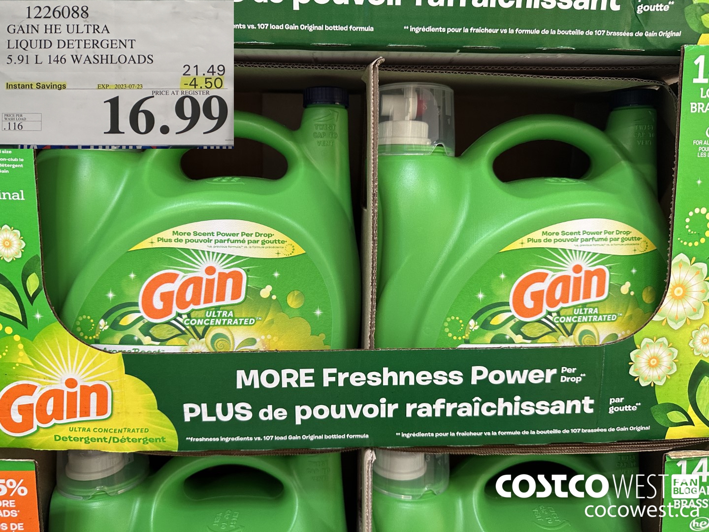 1226088 GAIN HE ULTRA LIQUID DETERGENT 5.91 L 146 WASHLOADS ($4.50 INSTANT SAVINGS EXPIRES ON 2023-07-23) $16.99