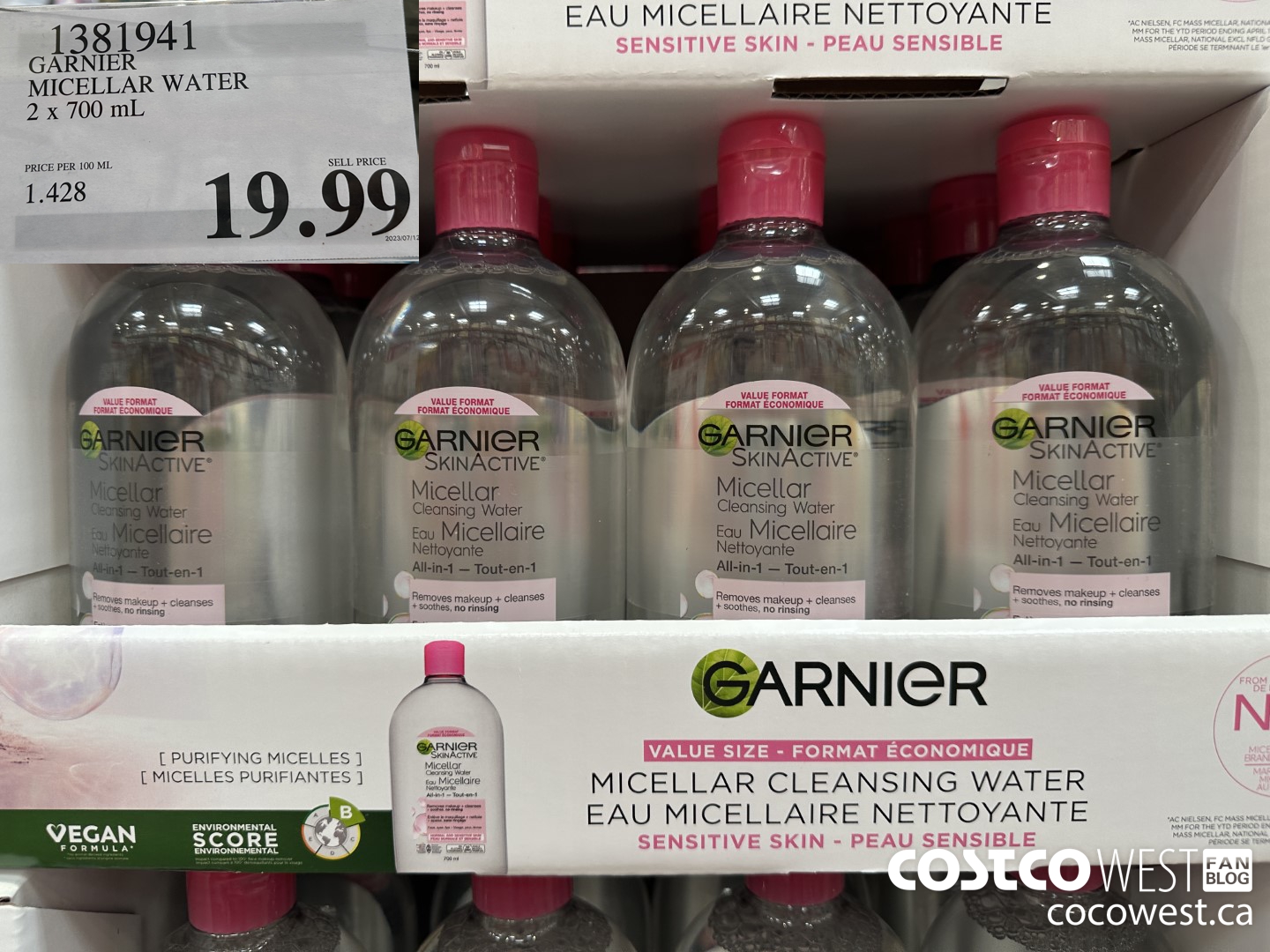 1381941 GARNIER MICELLAR WATER 2 x 700 mL  $19.99