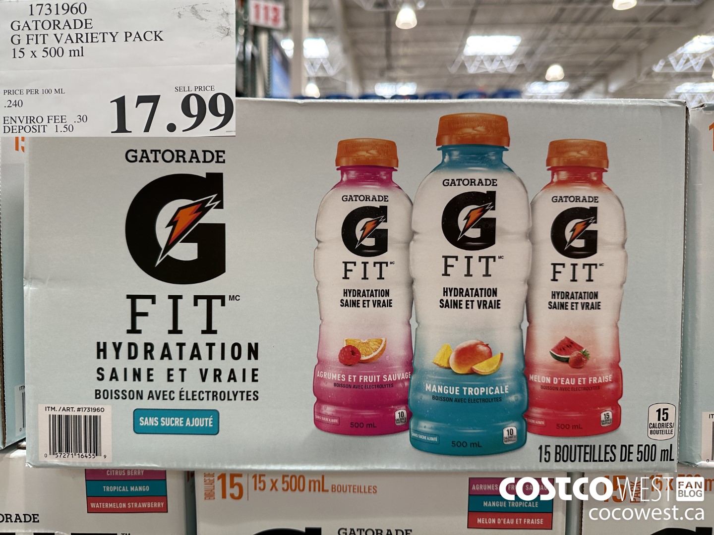 1731960 GATORADE G FIT VARIETY PACK 15 X 500 ML $17.99