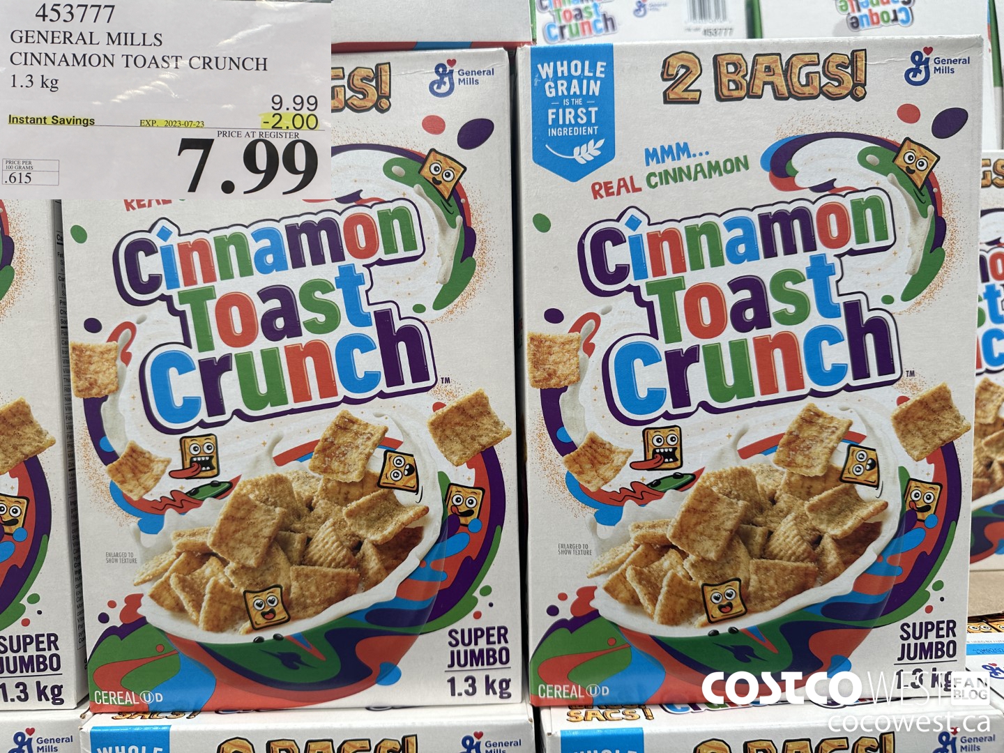 453777 GENERAL MILLS CINNAMON TOAST CRUNCH 1.3 kg ($2.00 INSTANT SAVINGS EXPIRES ON 2023-07-23) $7.99