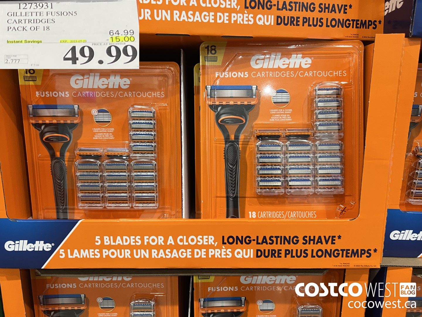 1273931 GILLETTE FUSIONS CARTRIDGES PACK OF 18 ($15.00 INSTANT SAVINGS EXPIRES ON 2023-07-23) $49.99