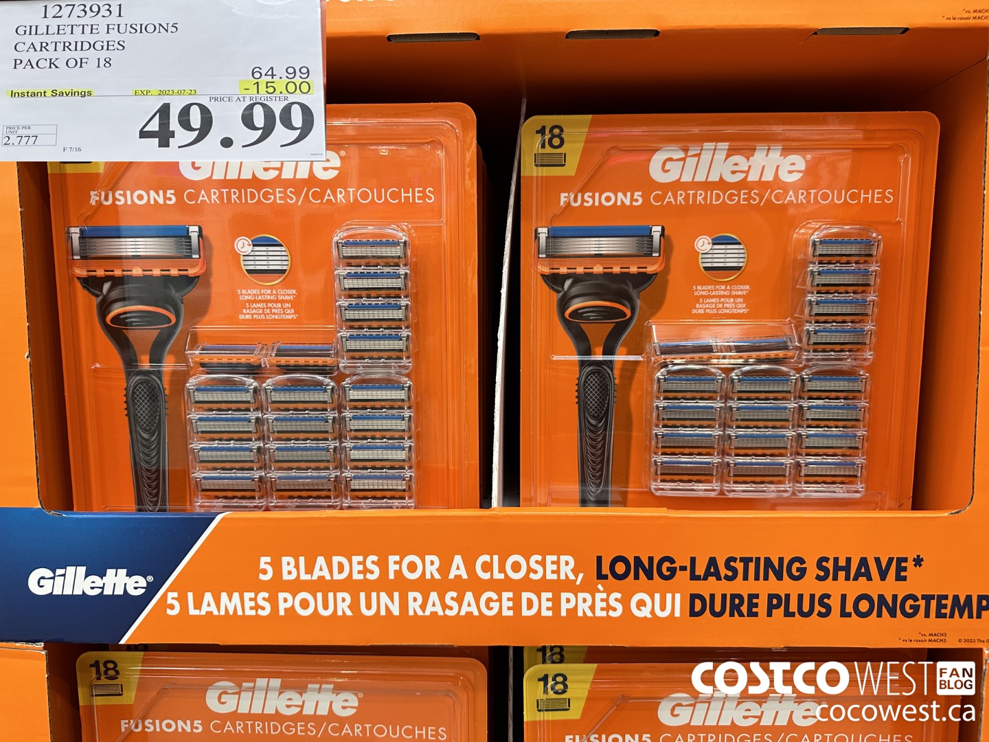 1273931 GILLETTE FUSIONS CARTRIDGES PACK OF 18 ($15.00 INSTANT SAVINGS EXPIRES ON 2023-07-23) $49.99
