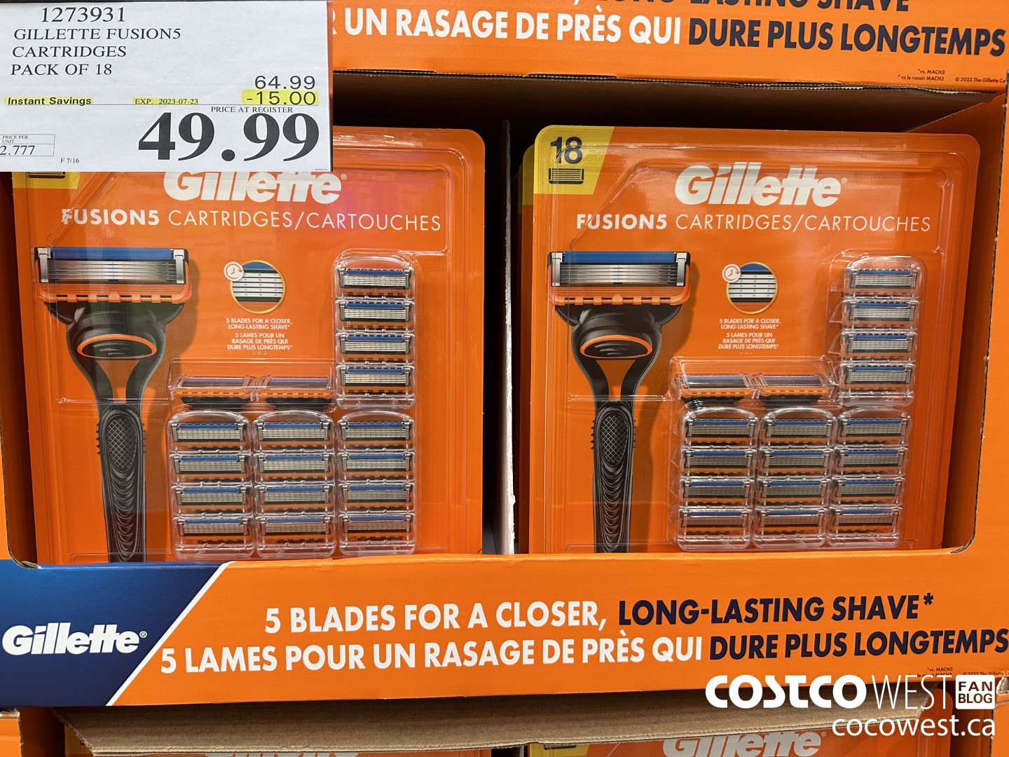 1273931 GILLETTE FUSIONS CARTRIDGES PACK OF 18 ($15.00 INSTANT SAVINGS EXPIRES ON 2023-07-23) $49.99