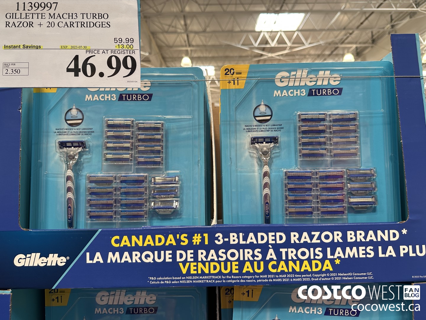 1139997 GILLETTE MACH3 TURBO RAZOR + 20 CARTRIDGES ($13.00 INSTANT SAVINGS EXPIRES ON 2023-07-30) $46.99