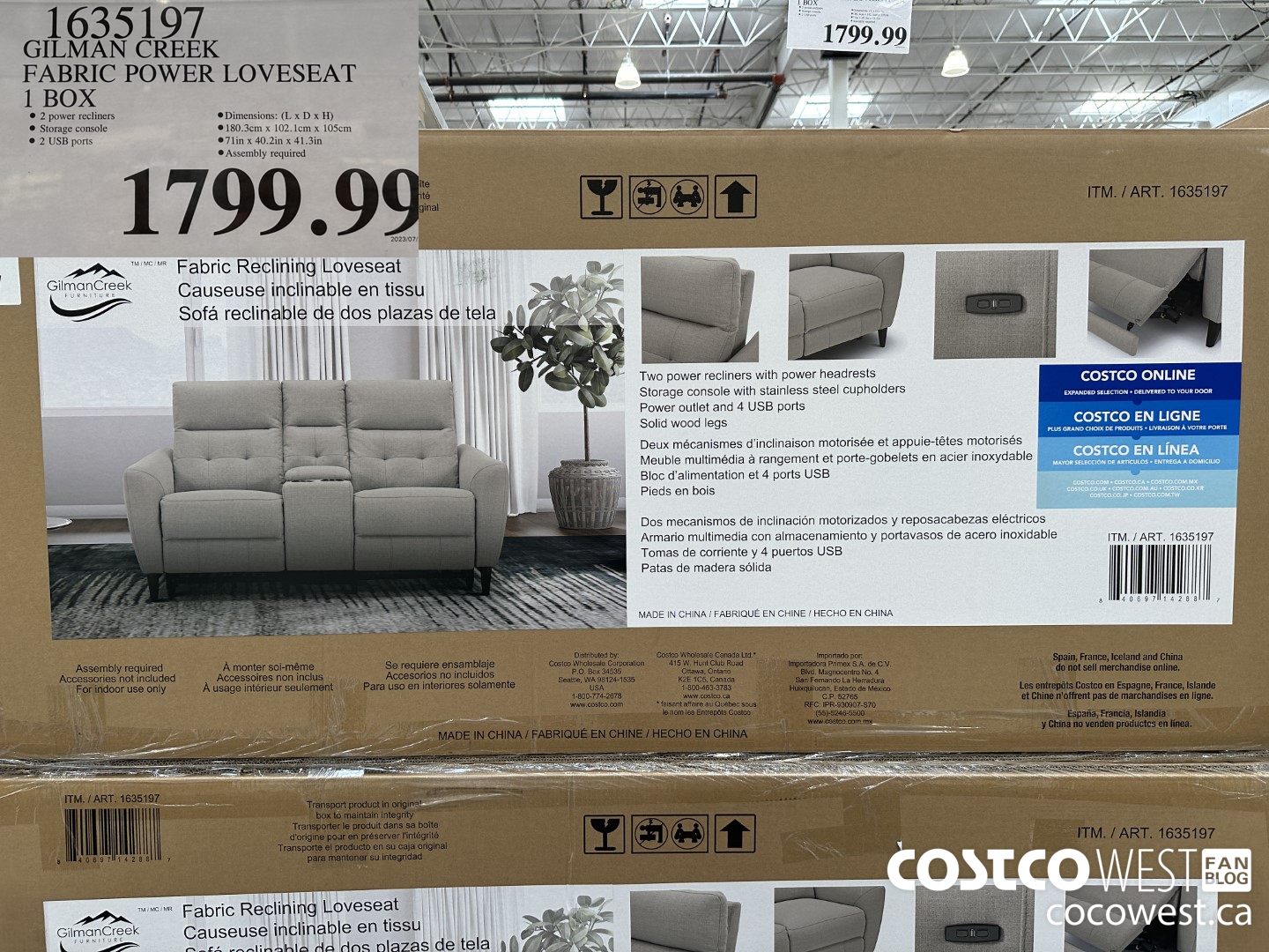 1635197 GILMAN CREEK FABRIC POWER LOVESEAT 1 BOX $1799.99