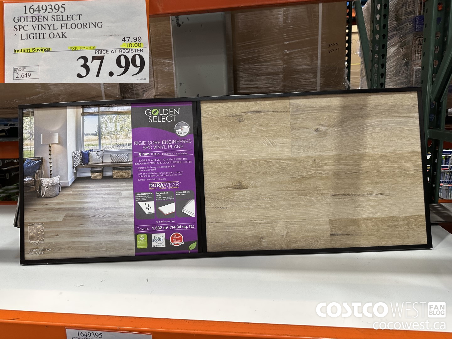 1649395 GOLDEN SELECT SPC VINYL FLOORING LIGHT OAK ($10.00 INSTANT SAVINGS EXPIRES ON 2023-07-23) $37.99