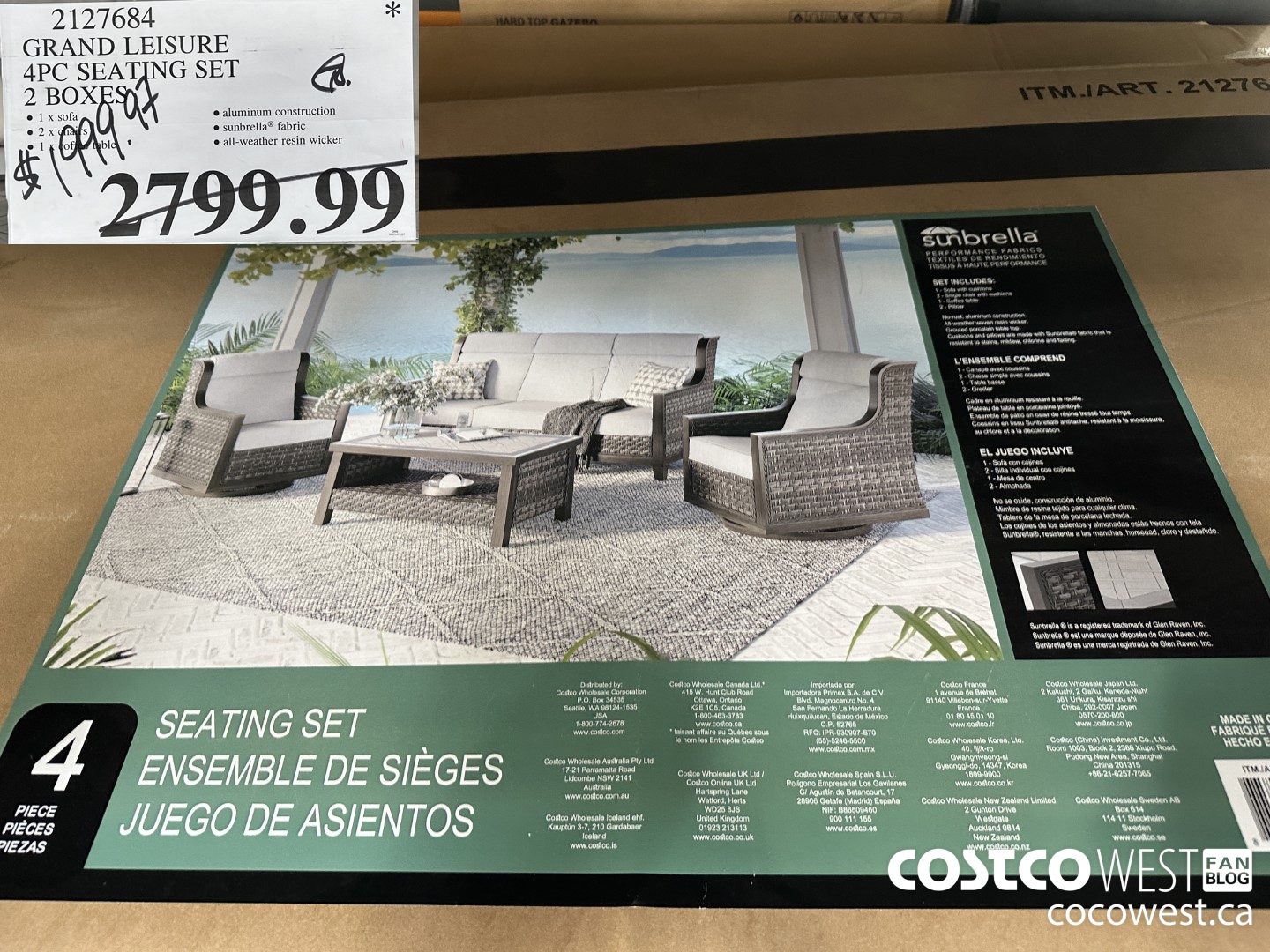 2127684 GRAND LEISURE 4PC SEATING SET 2 BOXES $1999.97