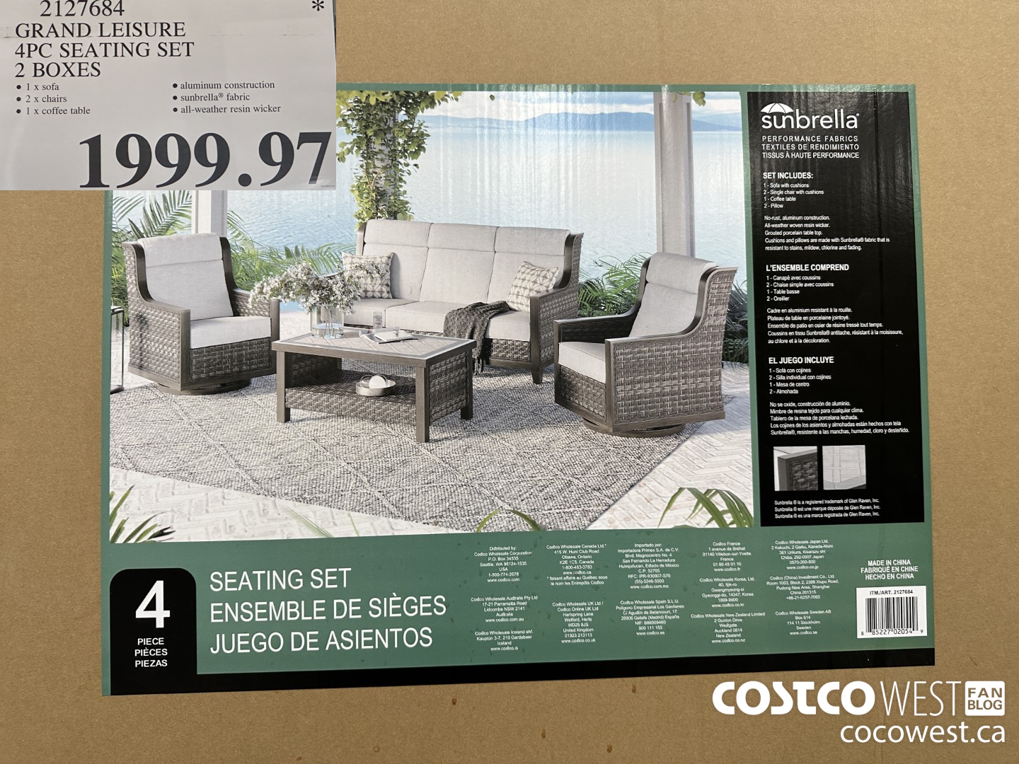 2127684 GRAND LEISURE 4PC SEATING SET 2 BOXES $1999.97