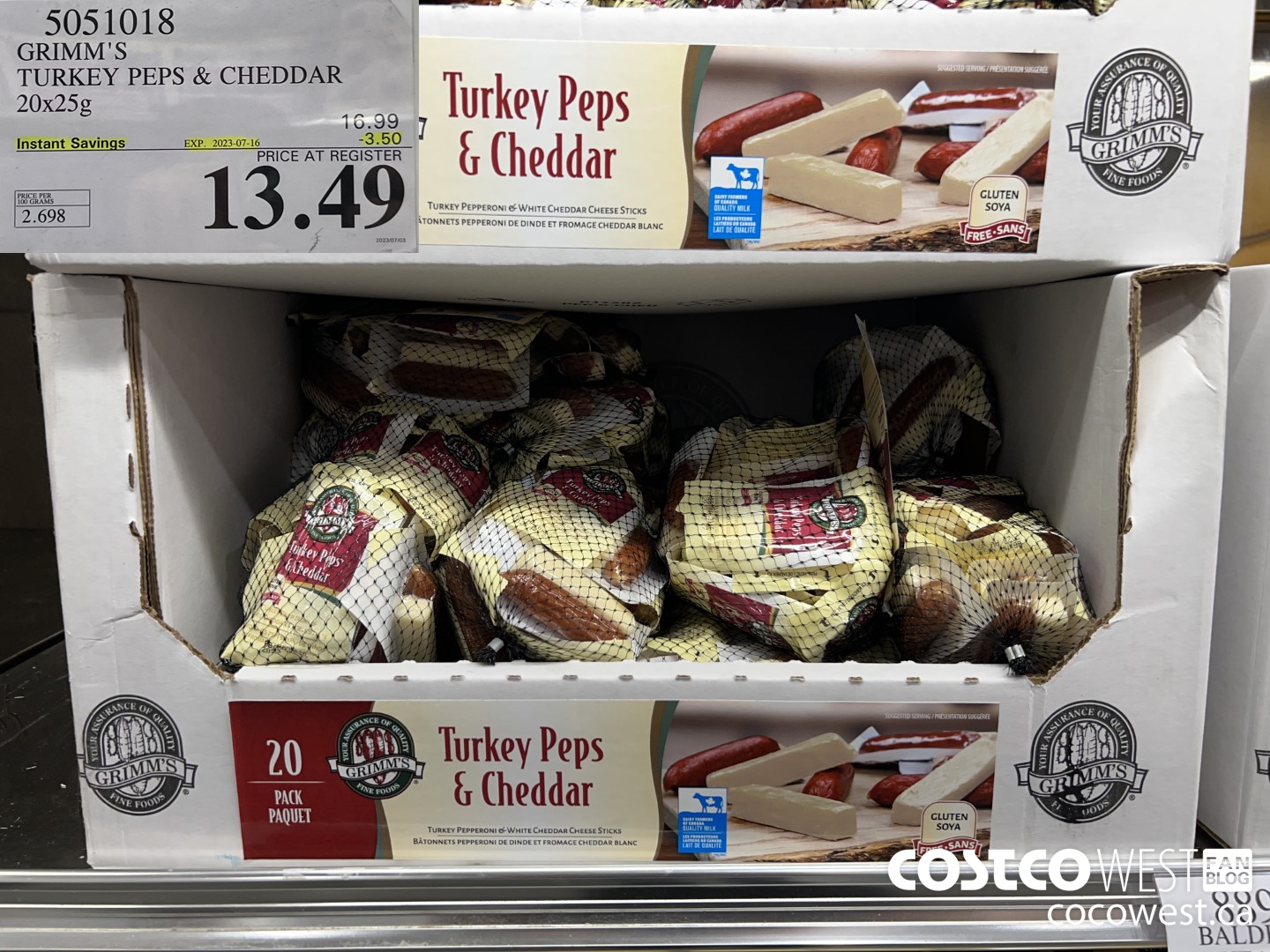 5051018 GRIMM'S TURKEY PEPS & CHEDDAR 20X25G ($3.50 INSTANT SAVINGS EXPIRES ON 2023-07-16) $13.49