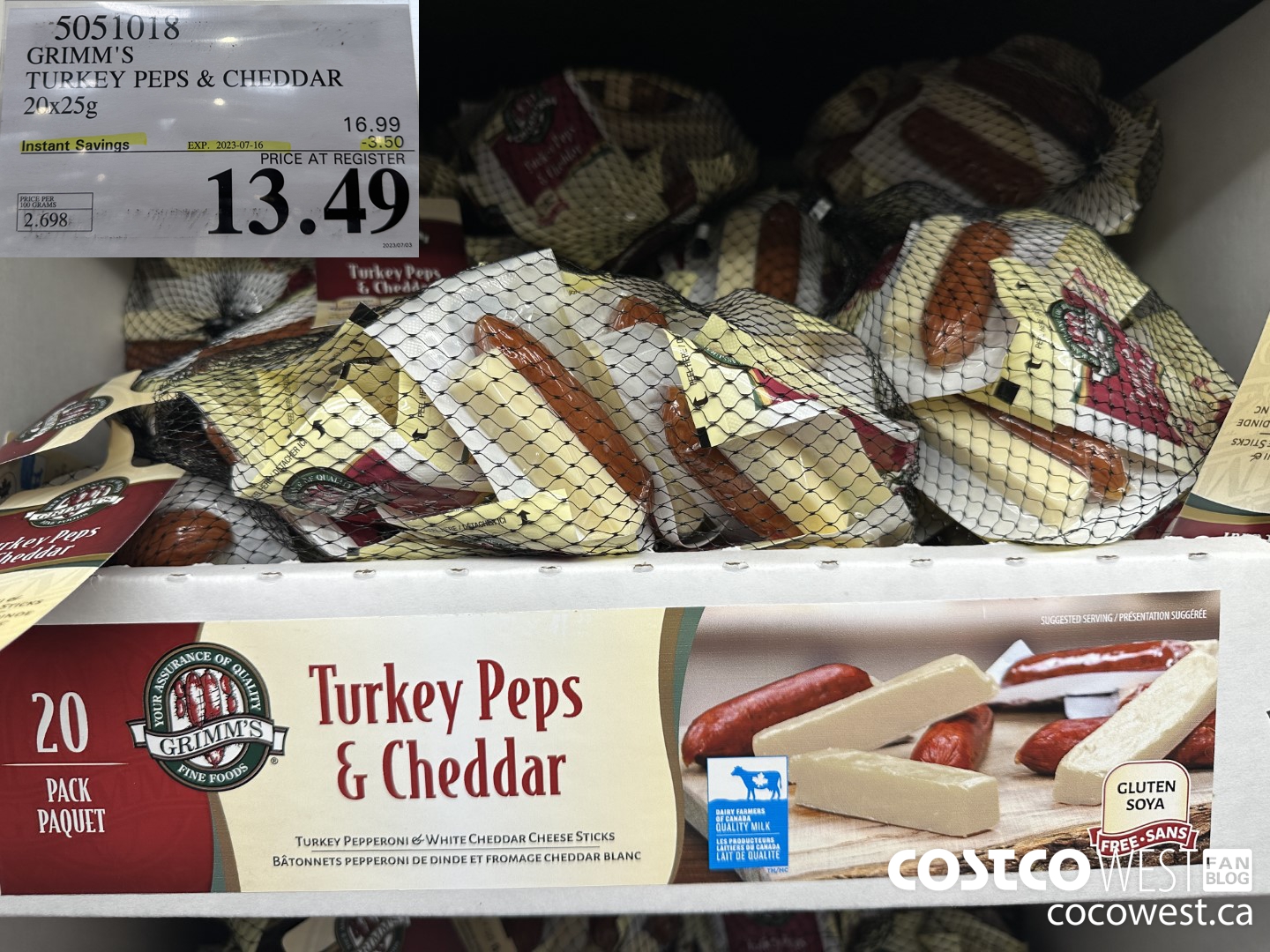 5051018 GRIMM'S TURKEY PEPS & CHEDDAR 20X25G ($3.50 INSTANT SAVINGS EXPIRES ON 2023-07-16) $13.49