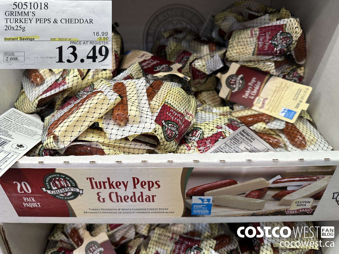 5051018 GRIMM'S TURKEY PEPS & CHEDDAR 20X25G ($3.50 INSTANT SAVINGS EXPIRES ON 2023-07-16) $13.49