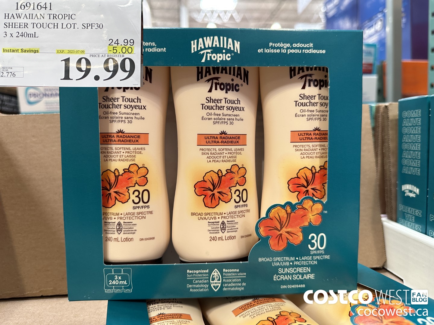 1691641 HAWAIIAN TROPIC SHEER TOUCH LOT. SPF 30 3 X 240 ML ($5.00 INSTANT SAVINGS EXPIRES ON 2023-07-09) $19.99