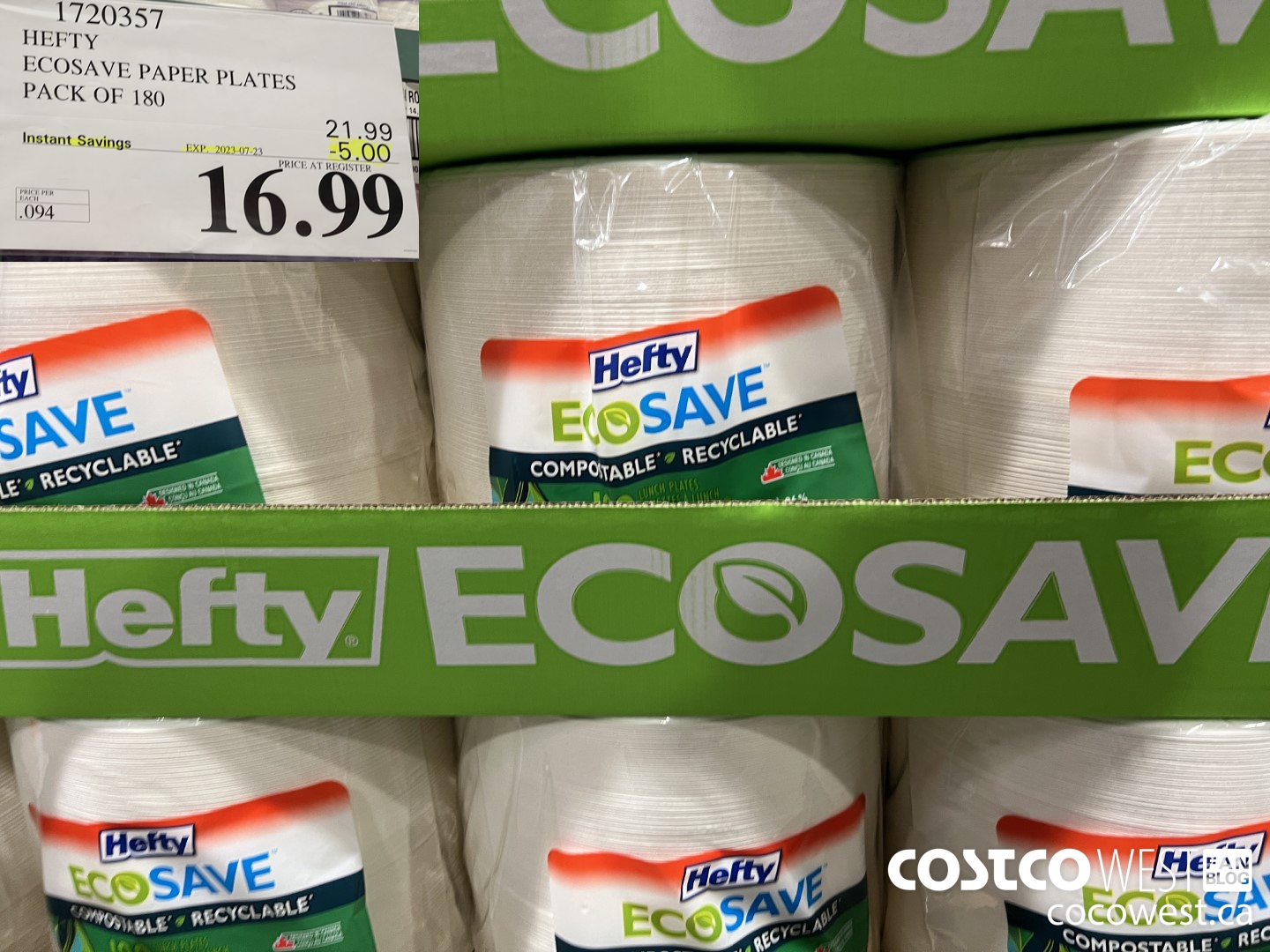 1720357 HEFTY ECOSAVE PAPER PLATES PACK OF 180 ($5.00 INSTANT SAVINGS EXPIRES ON 2023-07-23) $16.99