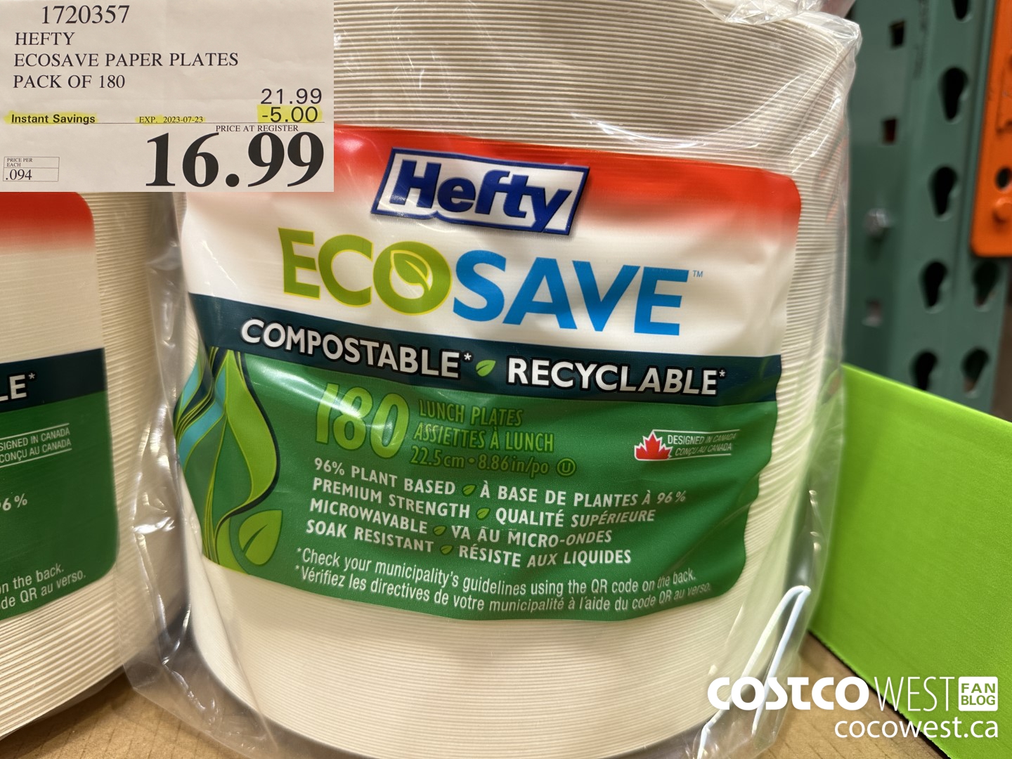 1720357 HEFTY ECOSAVE PAPER PLATES PACK OF 180 ($5.00 INSTANT SAVINGS EXPIRES ON 2023-07-23) $16.99