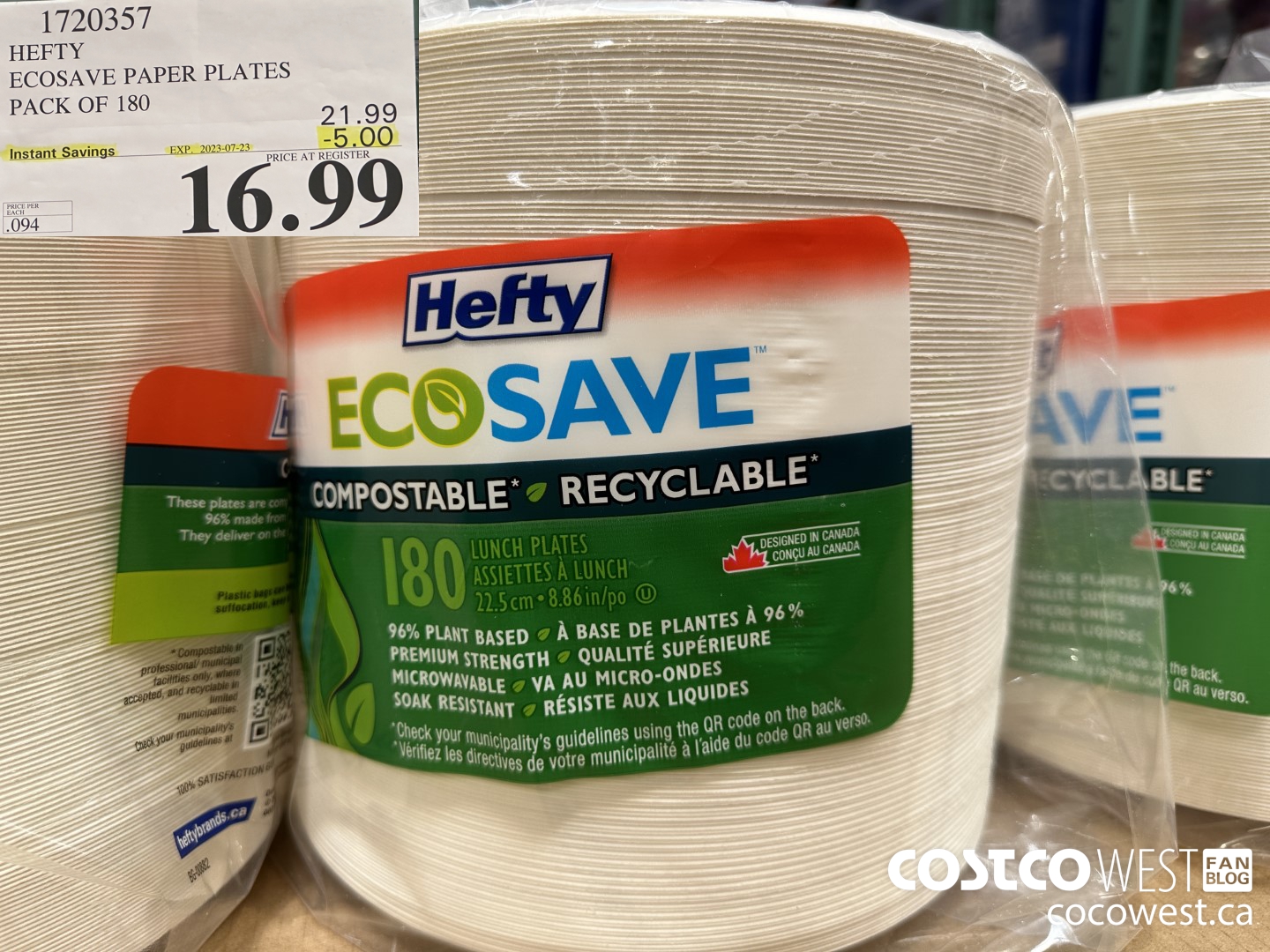 1720357 HEFTY ECOSAVE PAPER PLATES PACK OF 180 ($5.00 INSTANT SAVINGS EXPIRES ON 2023-07-23) $16.99