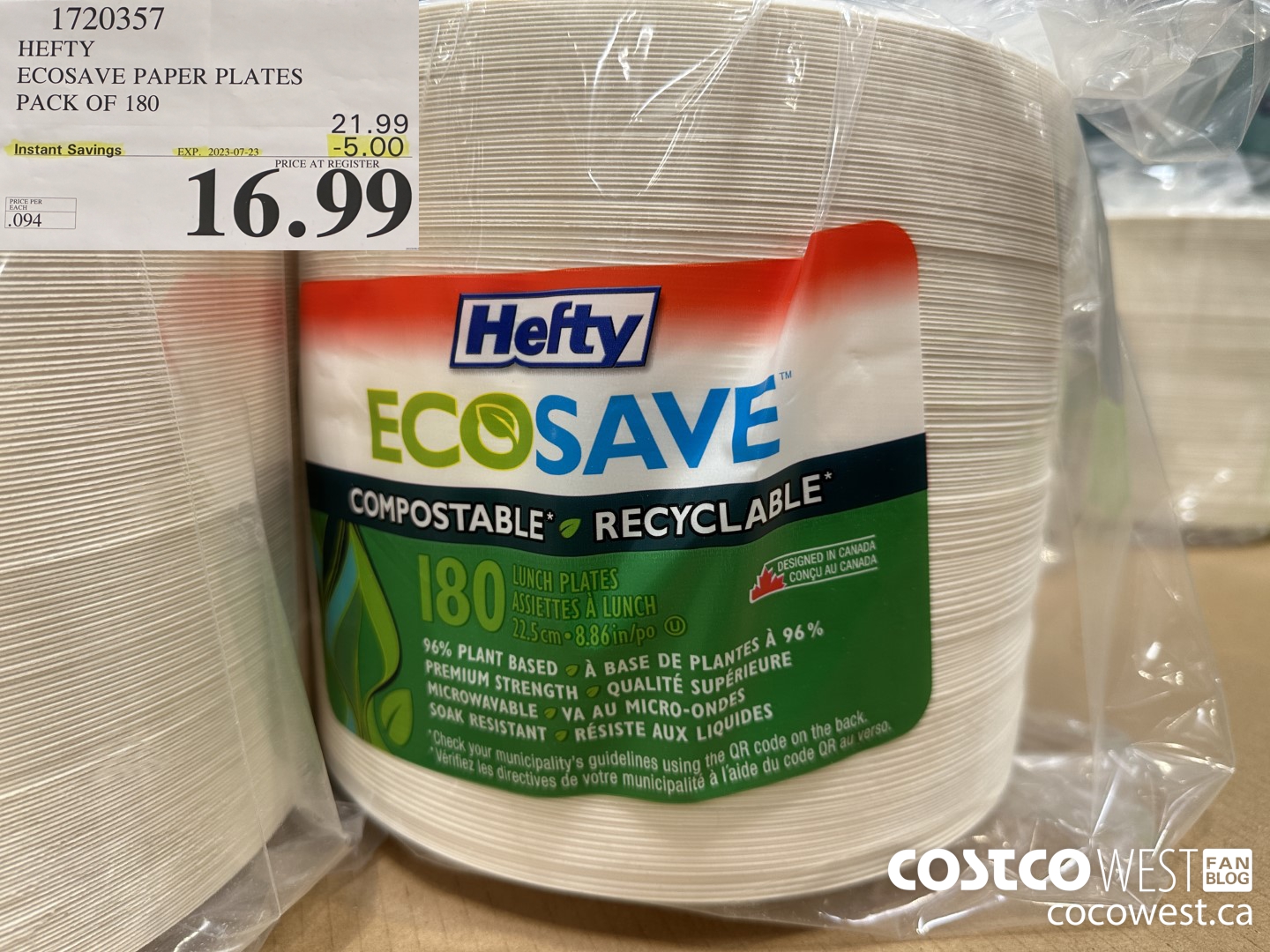 1720357 HEFTY ECOSAVE PAPER PLATES PACK OF 180 ($5.00 INSTANT SAVINGS EXPIRES ON 2023-07-23) $16.99