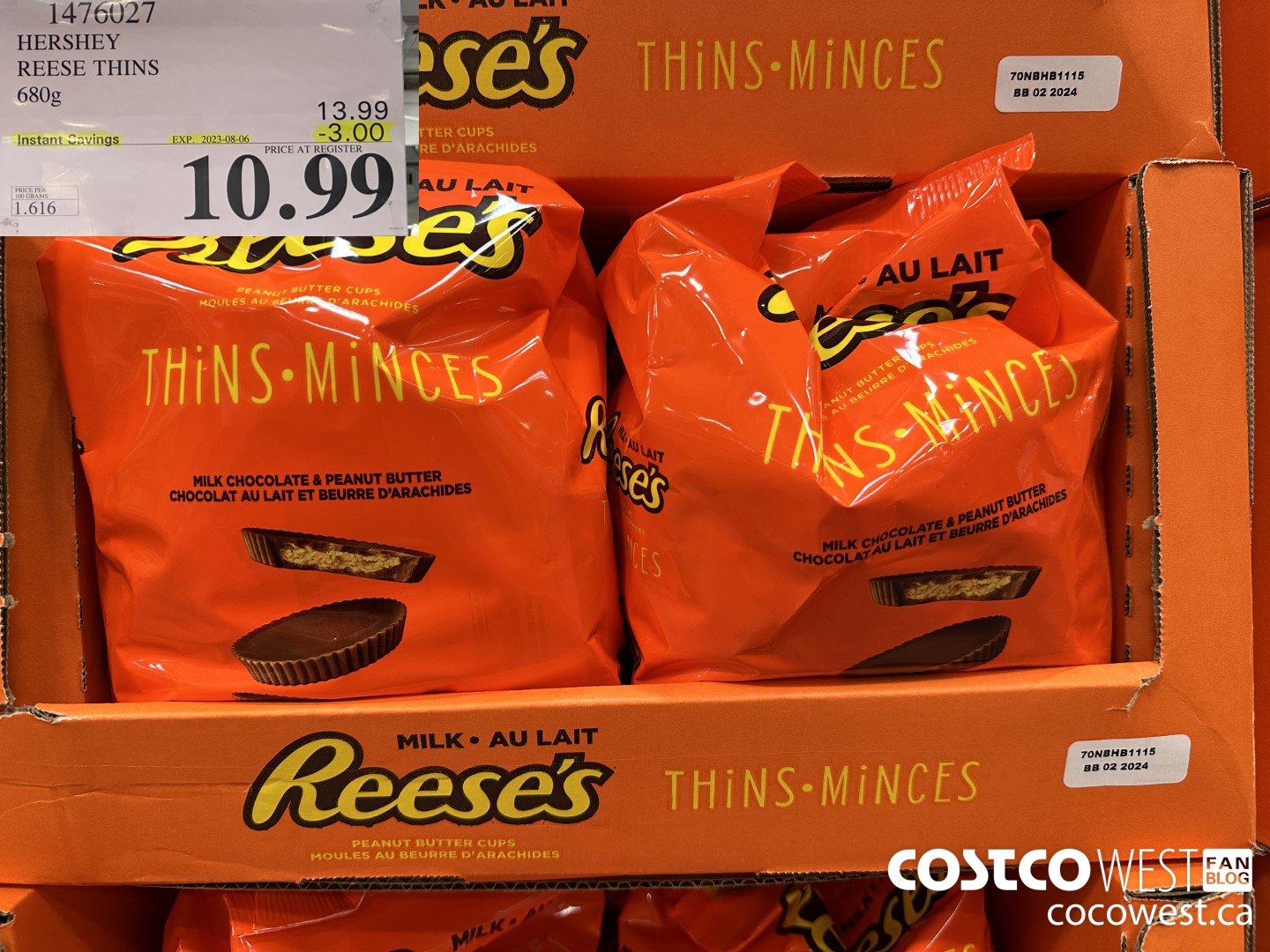 1476027 HERSHEY REESE THINS 680g ($3.00 INSTANT SAVINGS EXPIRES ON 2023-08-06) $10.99