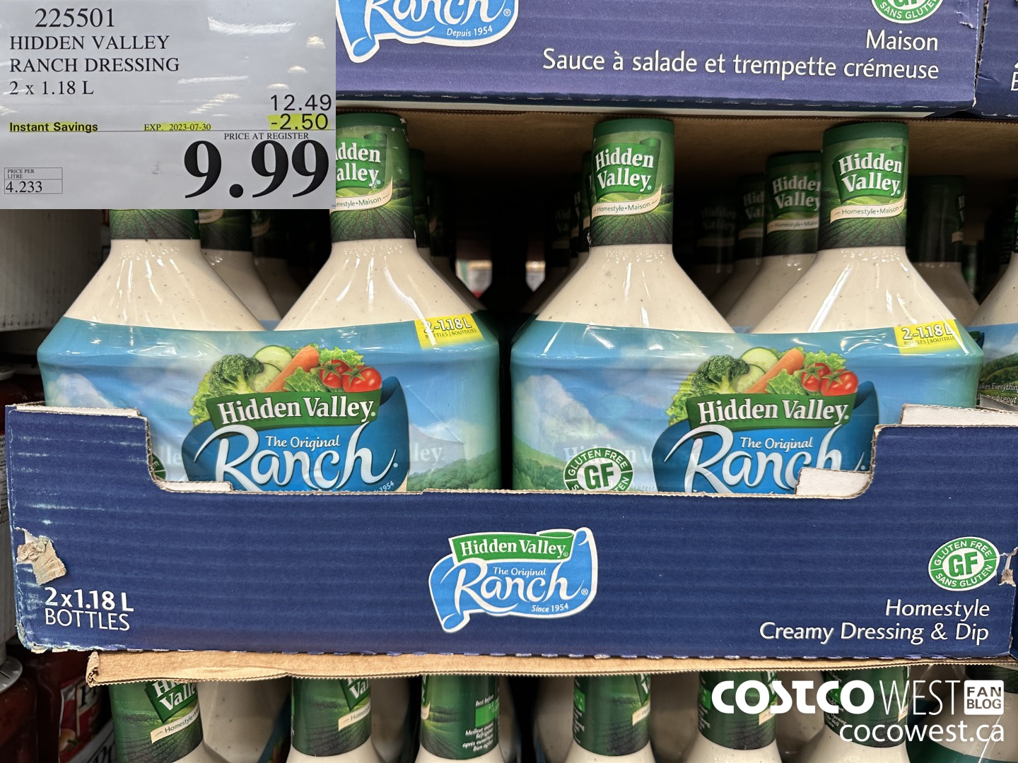 225501 HIDDEN VALLEY RANCH DRESSING 2 x 1.18 L ($2.50 INSTANT SAVINGS EXPIRES ON 2023-07-30) $9.99