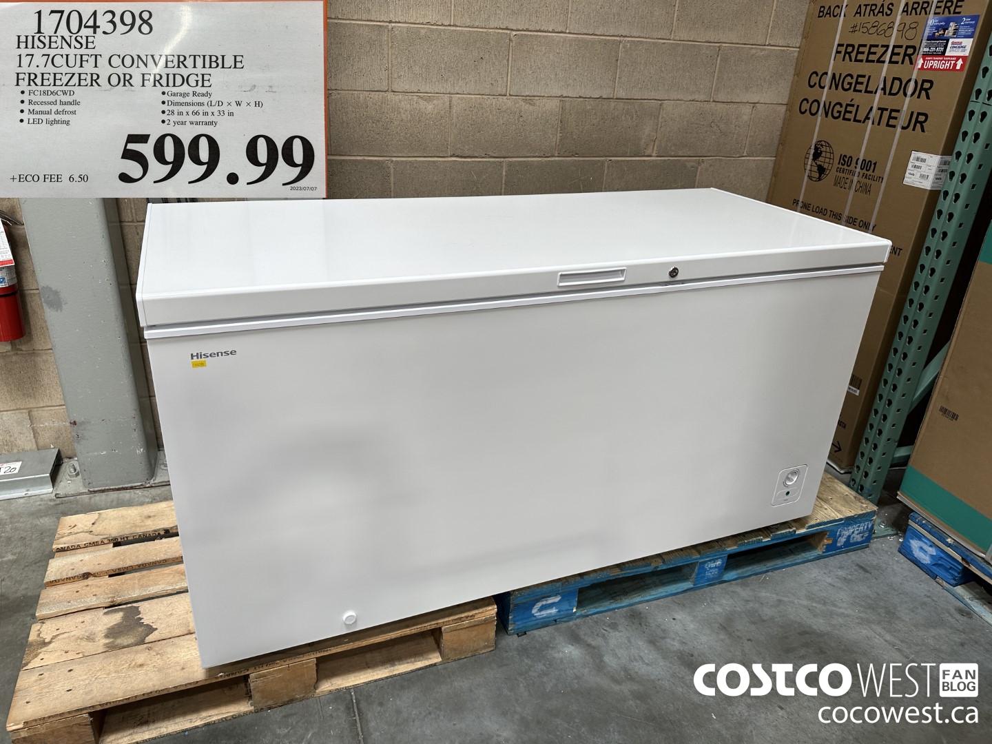 1704398 HISENSE 17.7CUFT CONVERTIBLE FREEZER OR FRIDGE $599.99