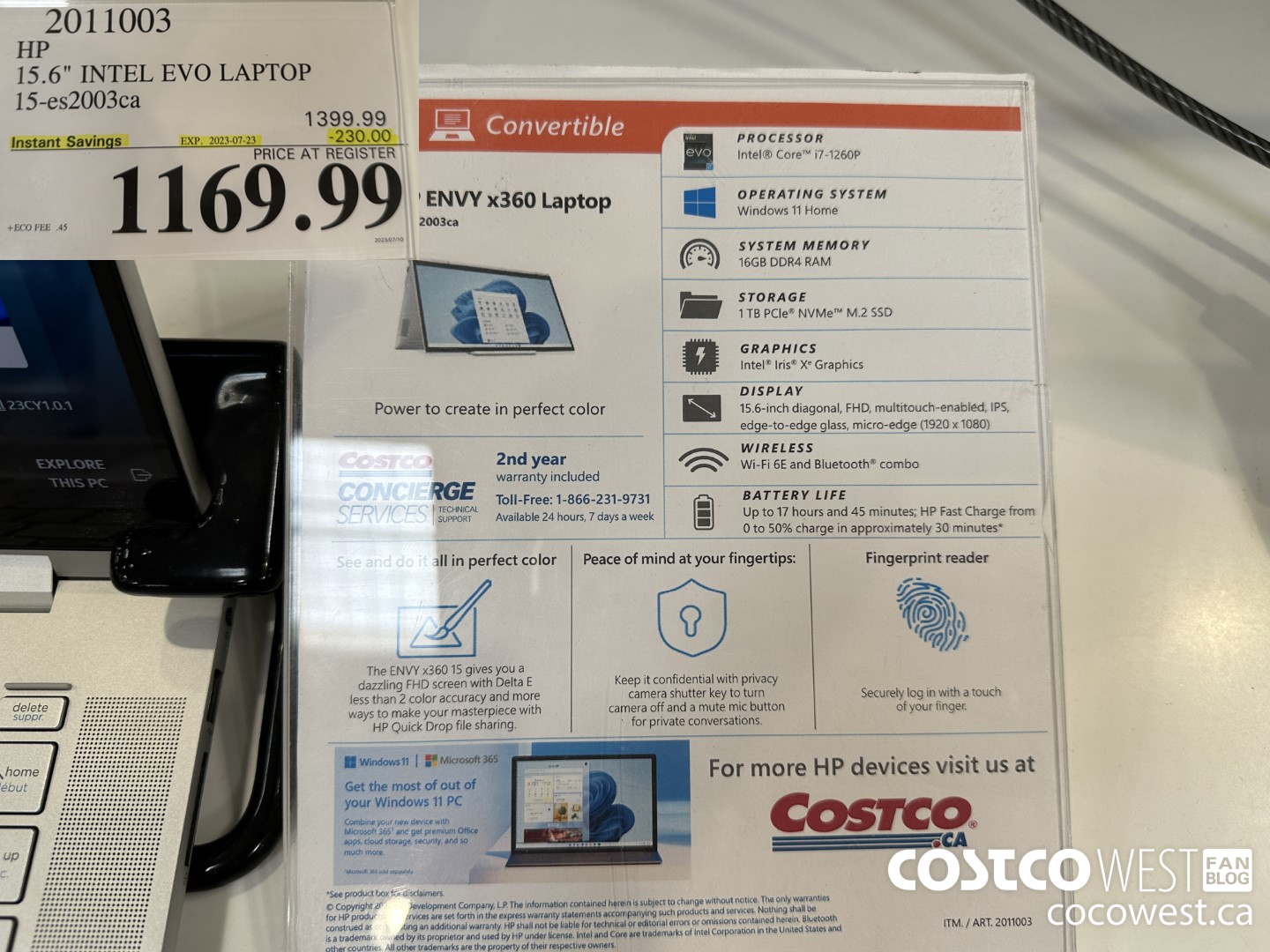 2011003 HP 15.6IN LAPTOP COMPUTER 15-ES2003CA ($230.00 INSTANT SAVINGS EXPIRES ON 2023-07-23) $1169.99