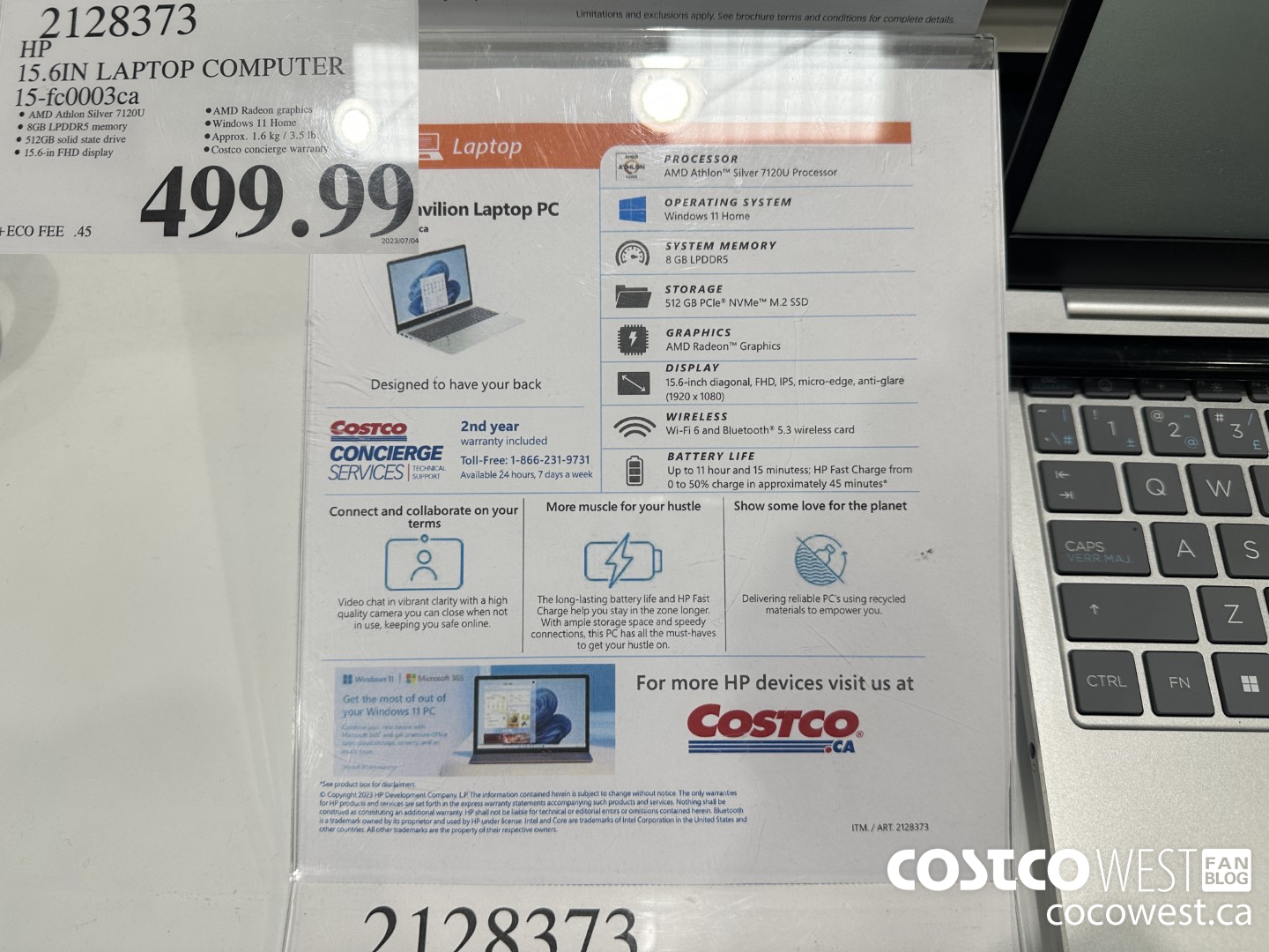 2128373 HP 15.6IN LAPTOP COMPUTER 15-FC0003CA $499.99