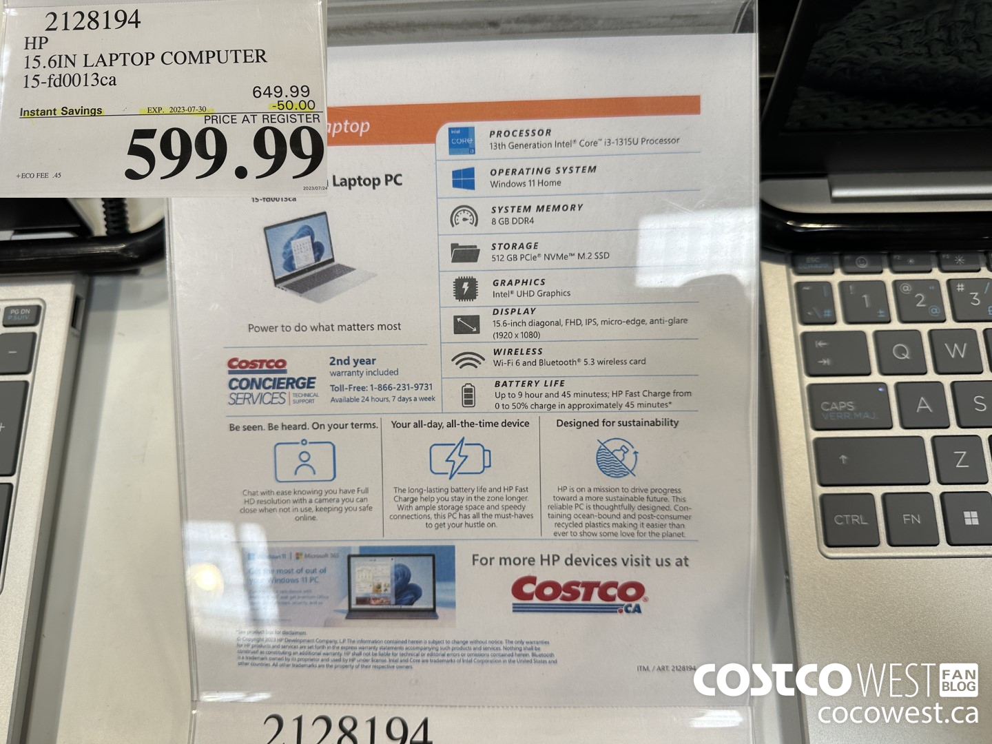 2128194 HP 15.6IN LAPTOP COMPUTER 15-FD0013CA ($50.00 INSTANT SAVINGS EXPIRES ON 2023-07-30) $599.99